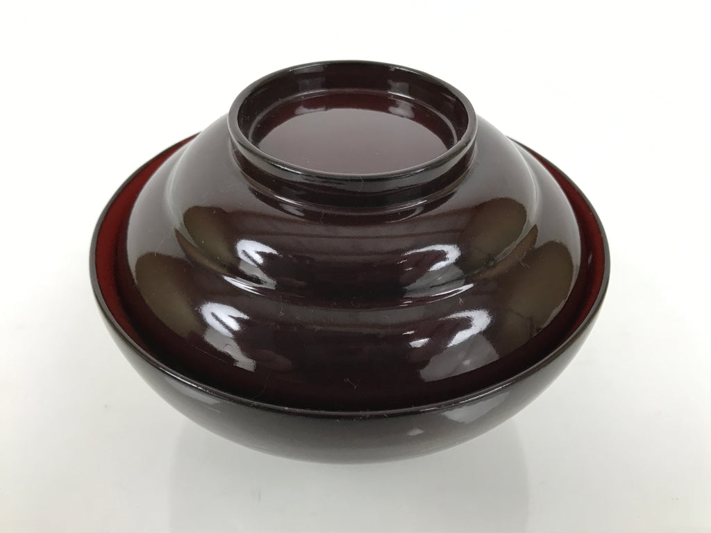 Japanese Lacquered Wooden Lidded Bowl Soup Owan Vtg Simple Brown Red LB205-KT - Bowl-chidorivintage.com