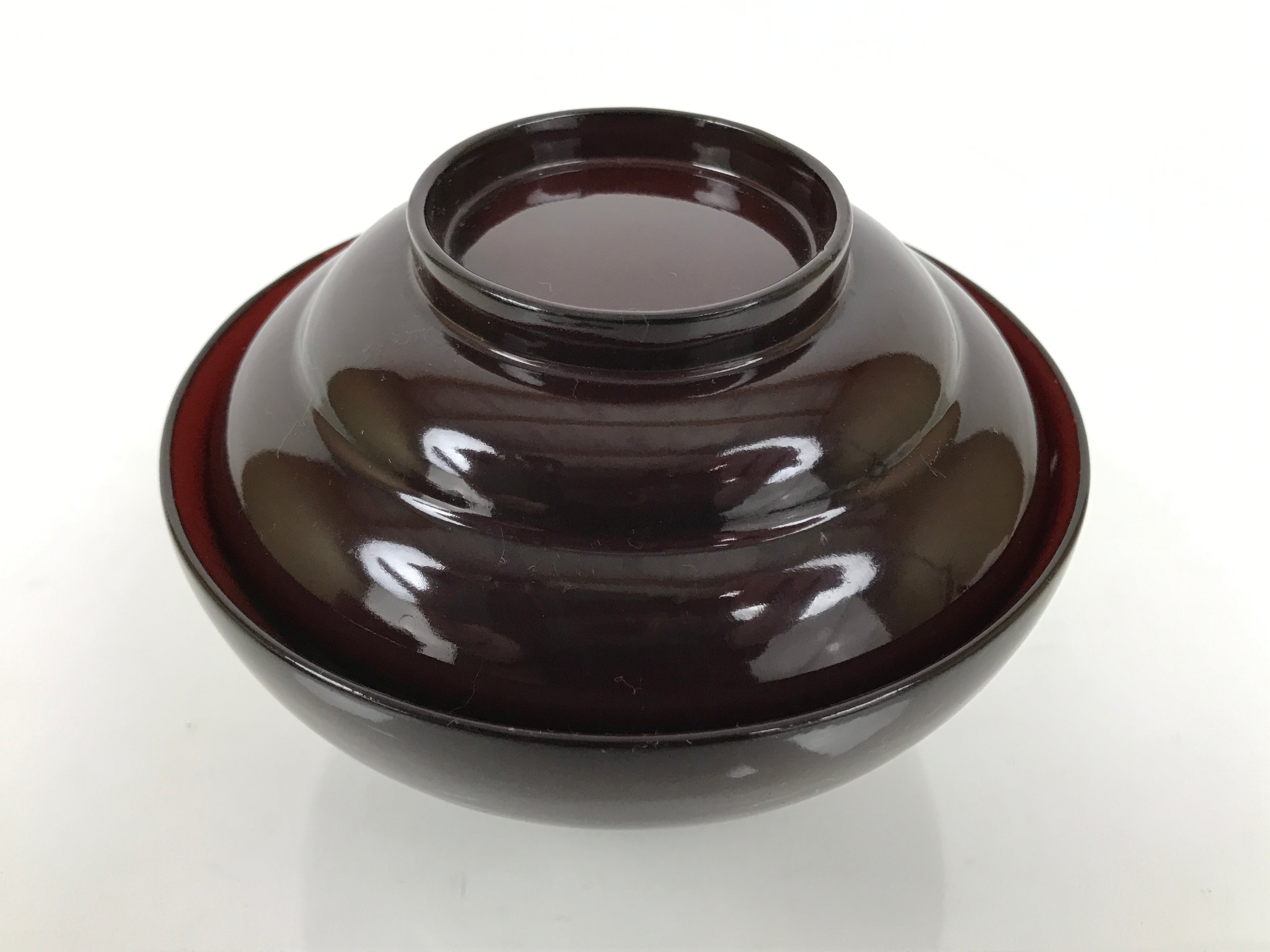 Japanese Lacquered Wooden Lidded Bowl Soup Owan Vtg Simple Brown Red LB205-KT - Bowl-chidorivintage.com