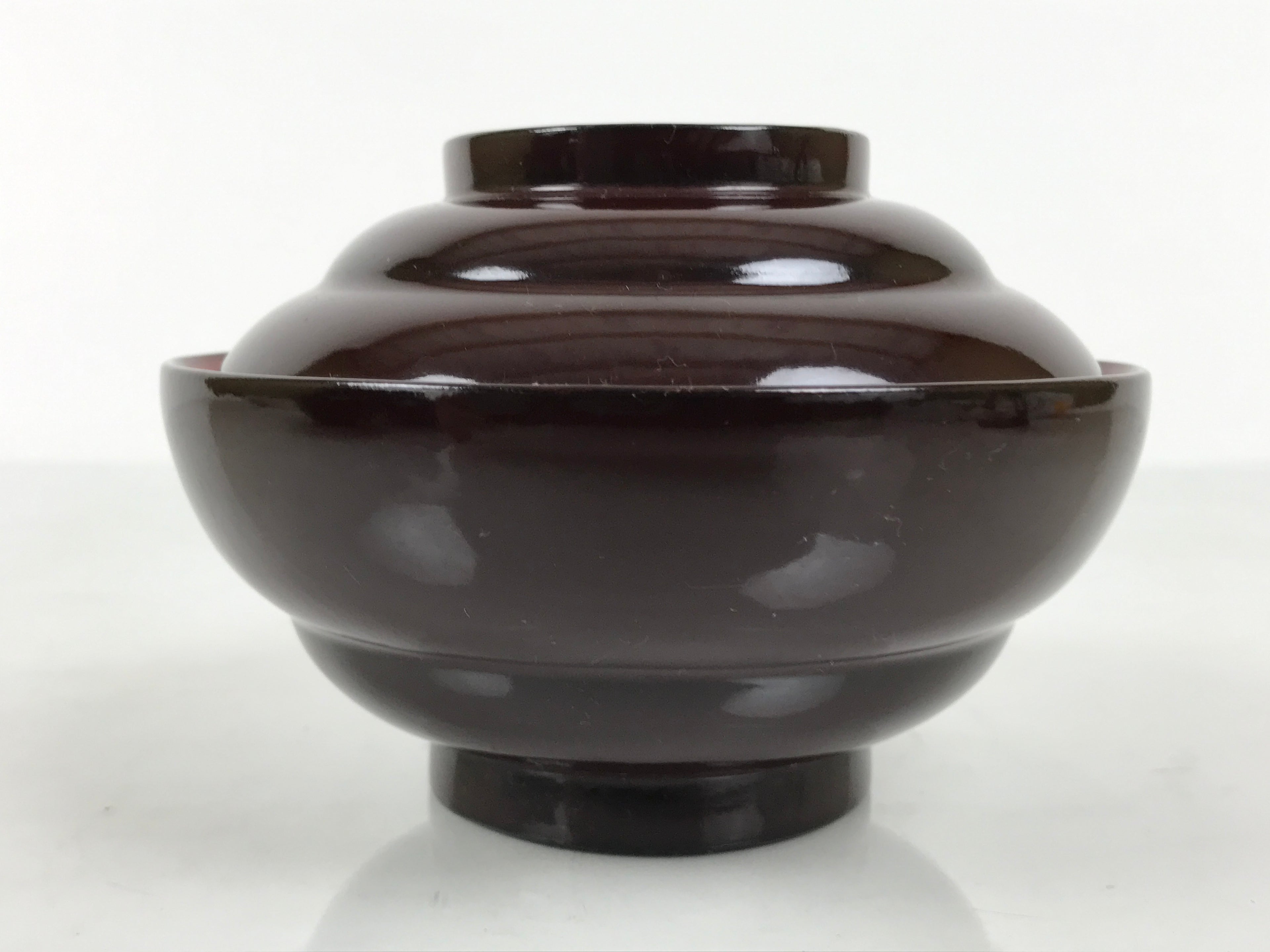 Japanese Lacquered Wooden Lidded Bowl Soup Owan Vtg Simple Brown Red LB205-KT - Bowl-chidorivintage.com
