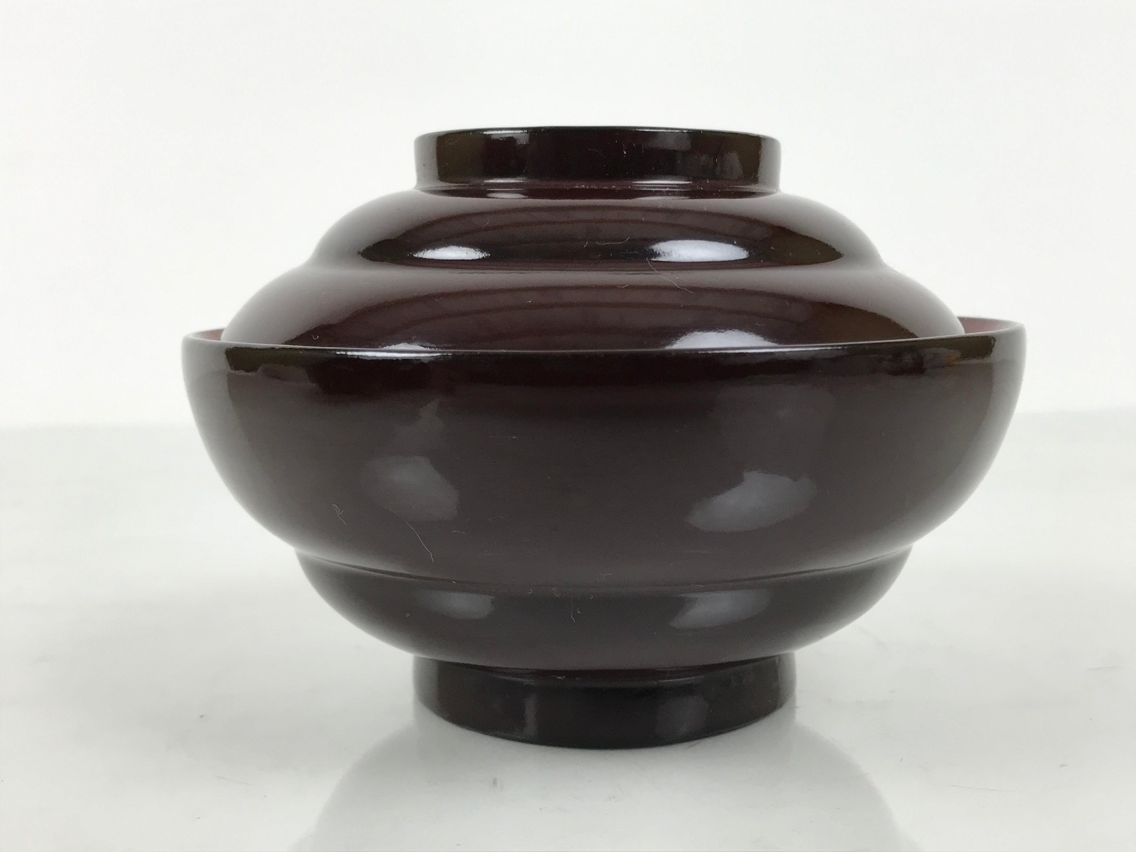 Japanese Lacquered Wooden Lidded Bowl Soup Owan Vtg Simple Brown Red LB205-KT - Bowl-chidorivintage.com