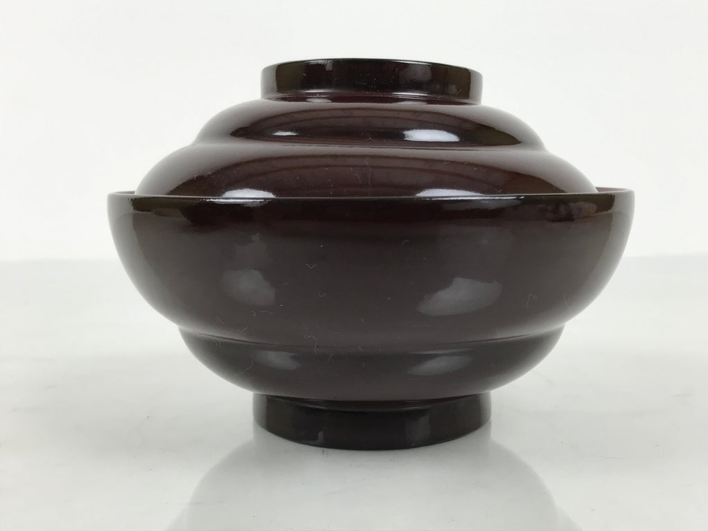 Japanese Lacquered Wooden Lidded Bowl Soup Owan Vtg Simple Brown Red LB205-KT - Bowl-chidorivintage.com