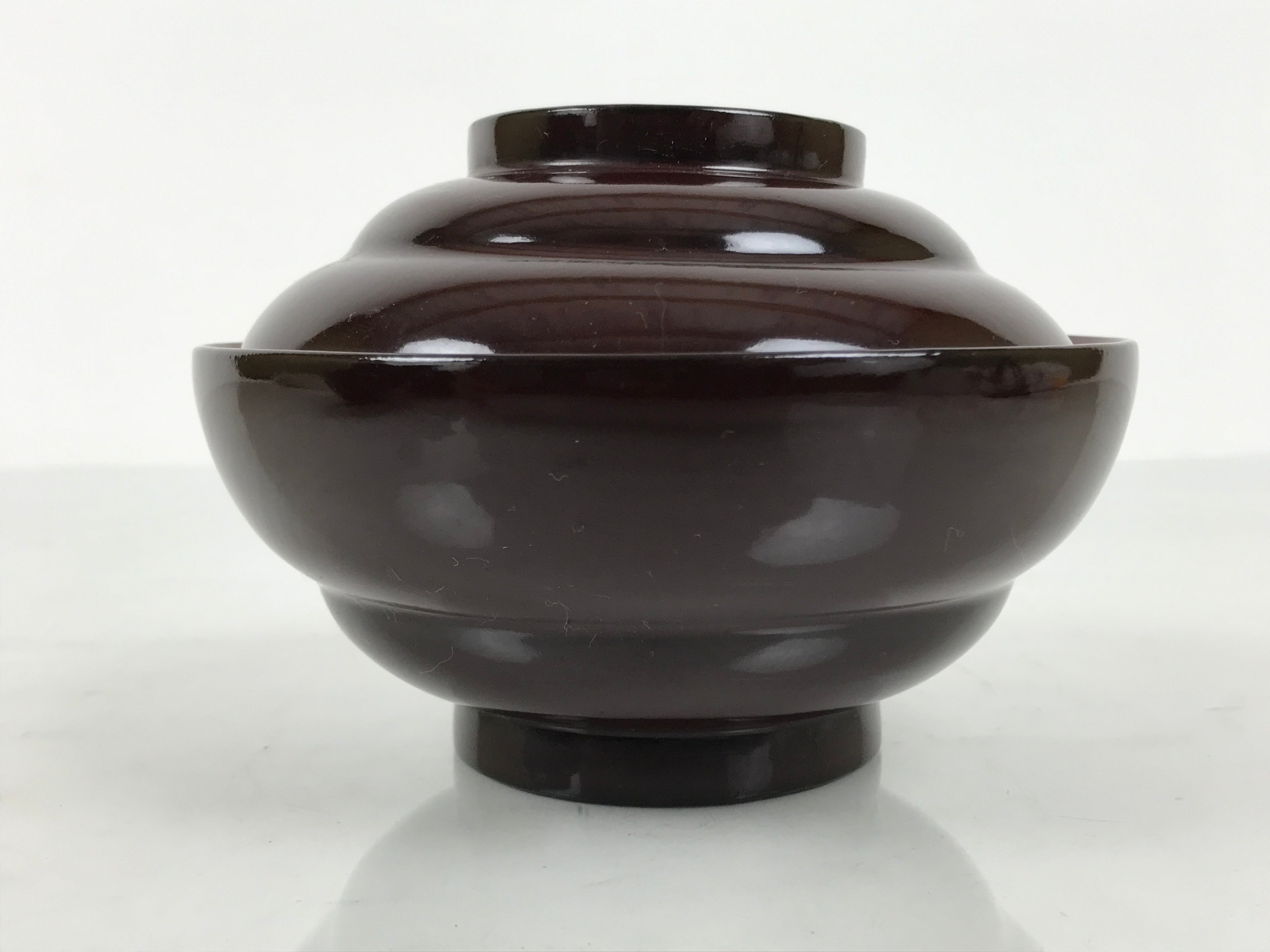 Japanese Lacquered Wooden Lidded Bowl Soup Owan Vtg Simple Brown Red LB205-KT - Bowl-chidorivintage.com