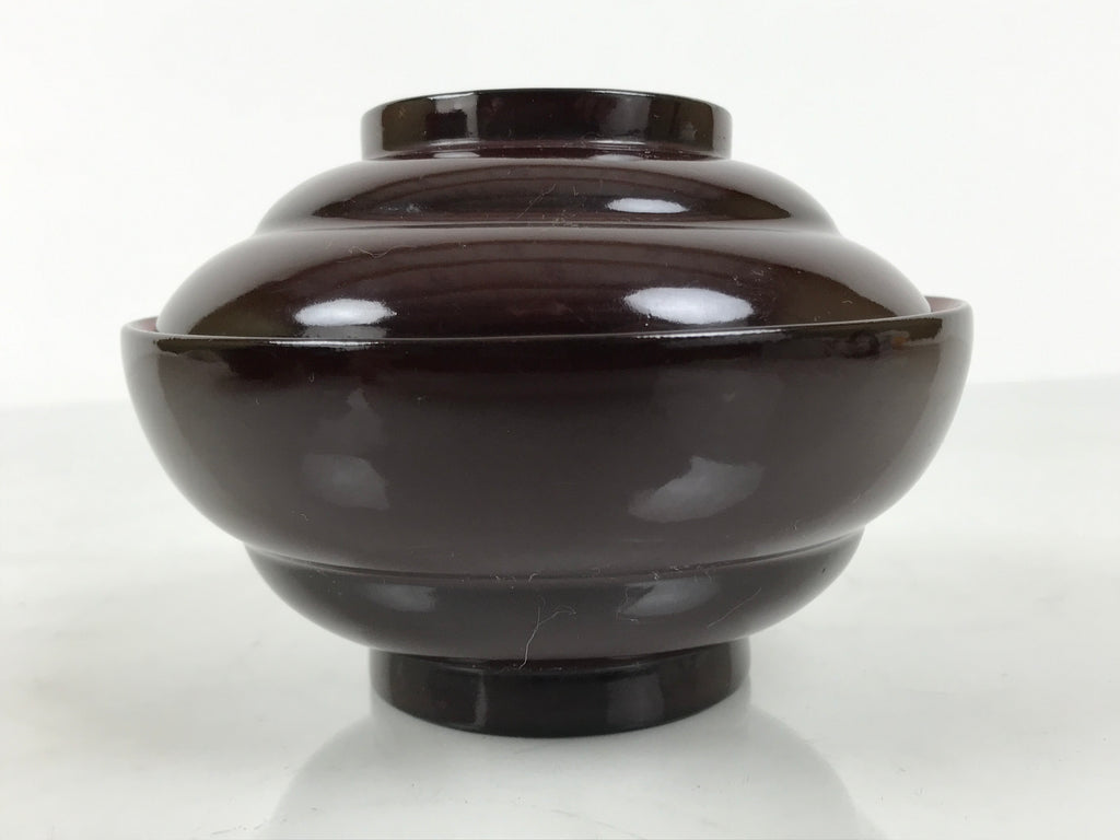 Japanese Lacquered Wooden Lidded Bowl Soup Owan Vtg Simple Brown Red LB205-KT - Bowl-chidorivintage.com
