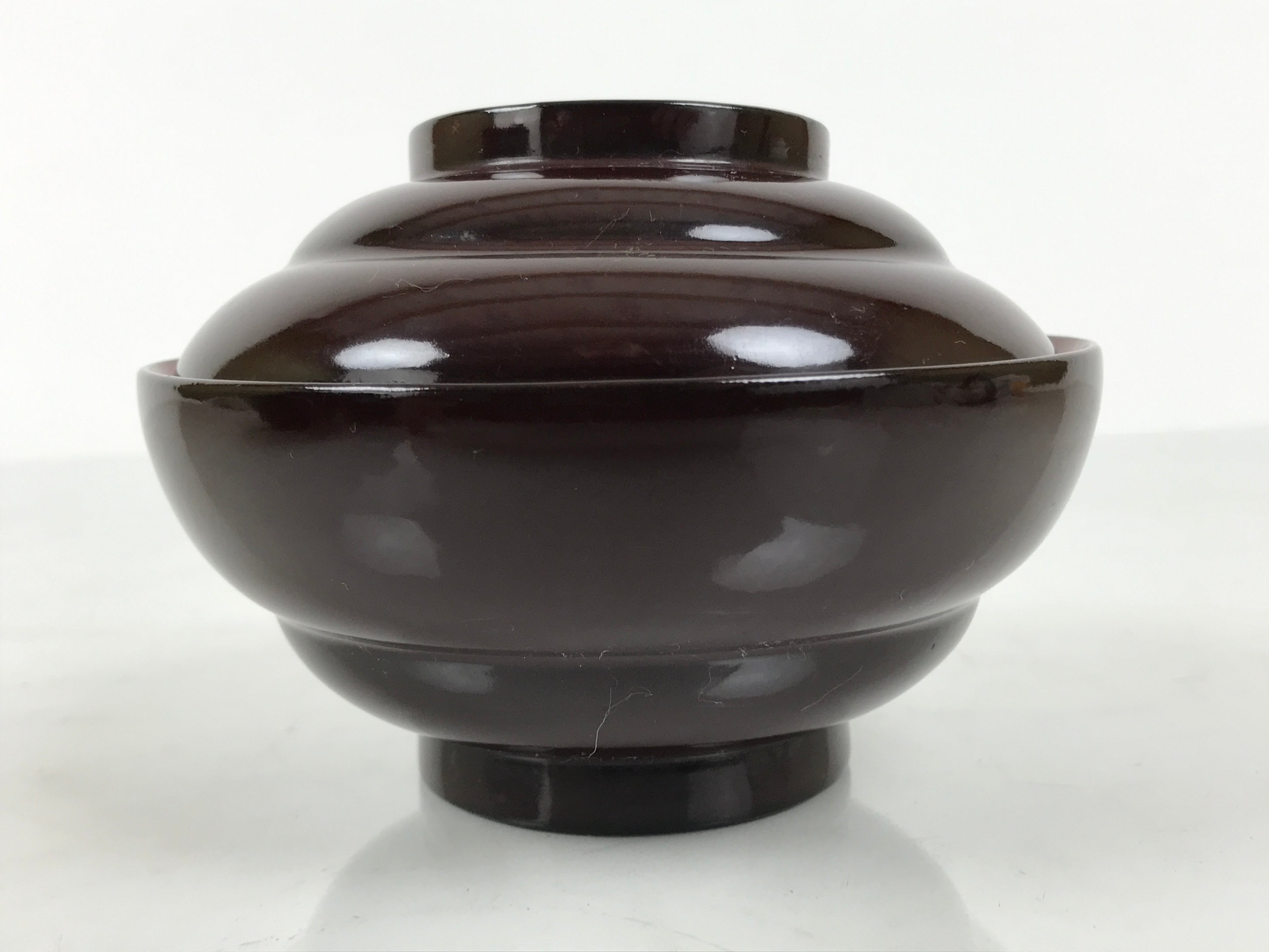 Japanese Lacquered Wooden Lidded Bowl Soup Owan Vtg Simple Brown Red LB205-KT - Bowl-chidorivintage.com