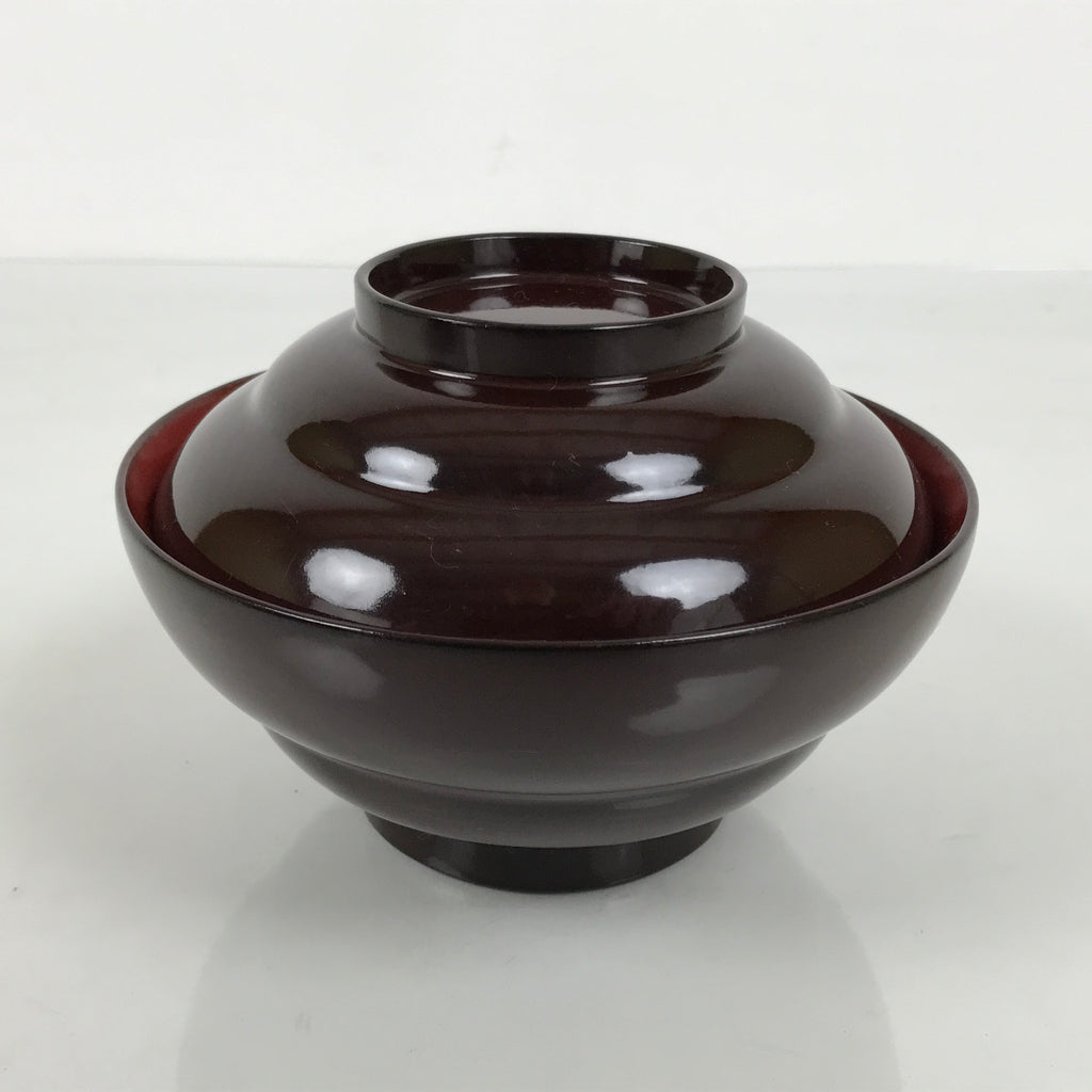 Japanese Lacquered Wooden Lidded Bowl Soup Owan Vtg Simple Brown Red LB206-KT - Bowl-chidorivintage.com