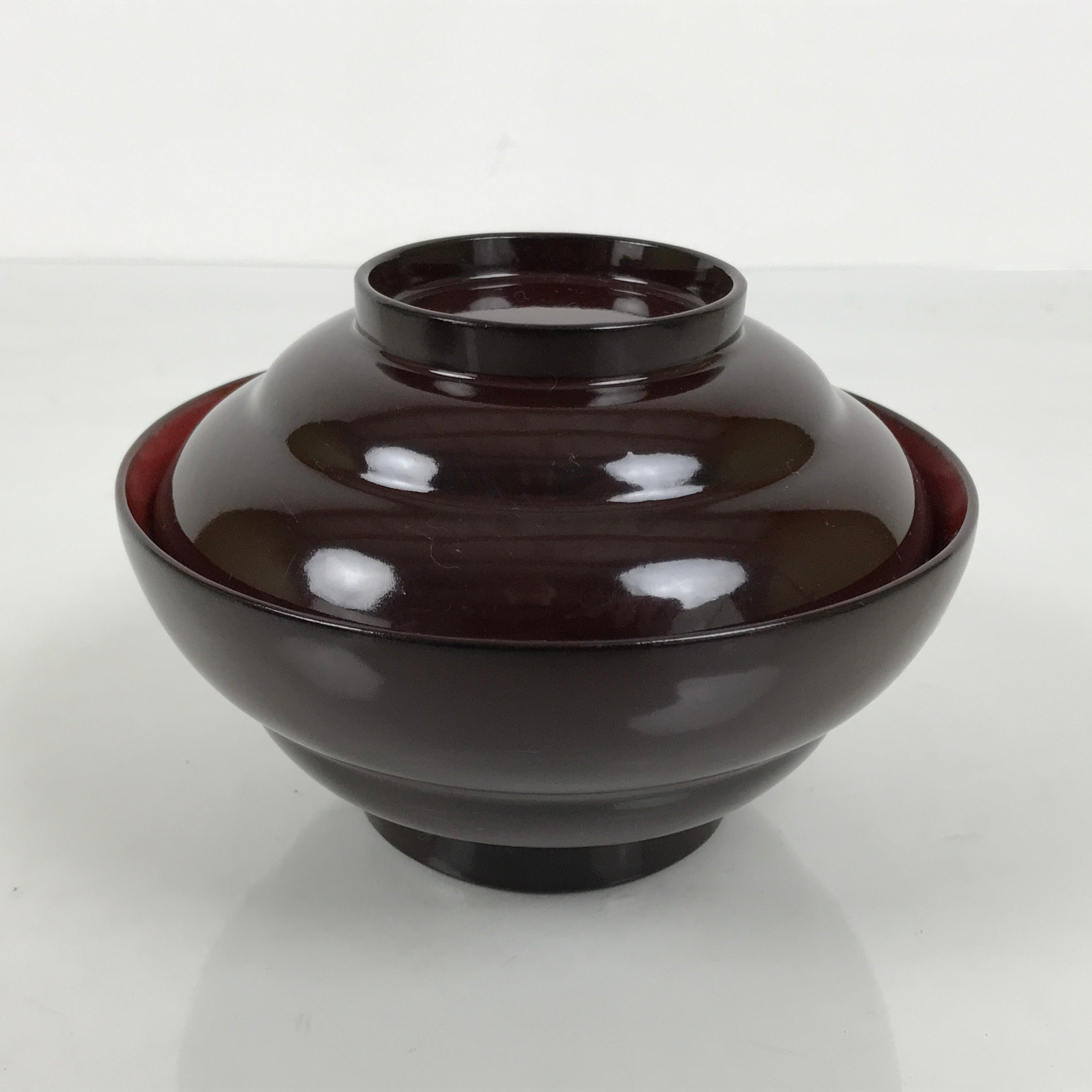 Japanese Lacquered Wooden Lidded Bowl Soup Owan Vtg Simple Brown Red LB206-KT - Bowl-chidorivintage.com