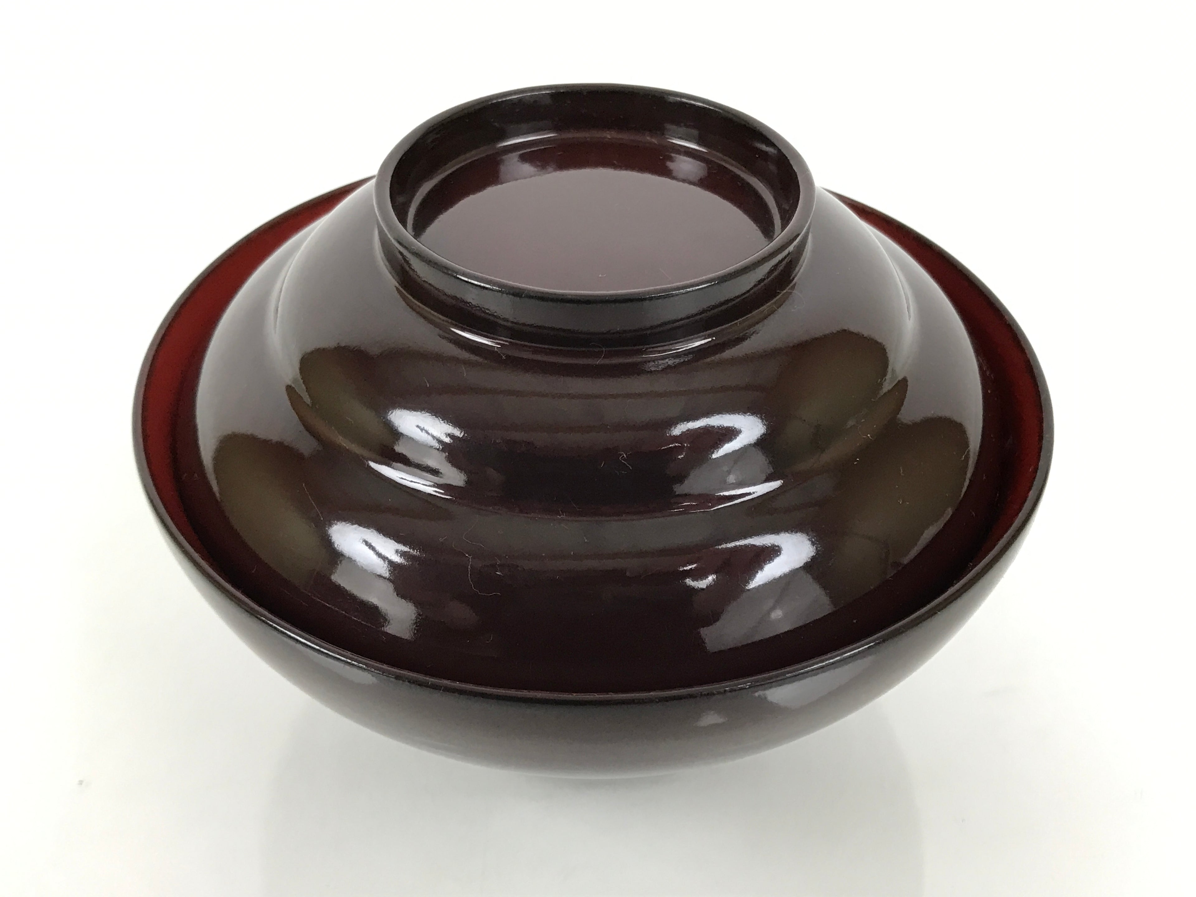 Japanese Lacquered Wooden Lidded Bowl Soup Owan Vtg Simple Brown Red LB206-KT - Bowl-chidorivintage.com