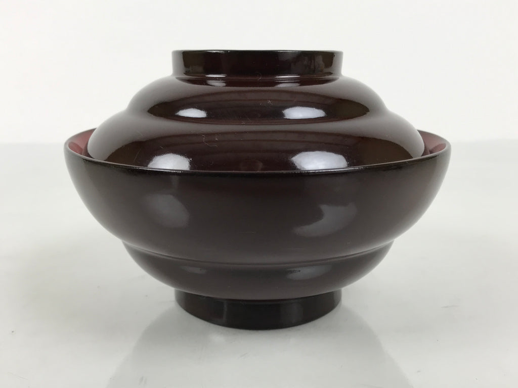 Japanese Lacquered Wooden Lidded Bowl Soup Owan Vtg Simple Brown Red LB206-KT - Bowl-chidorivintage.com