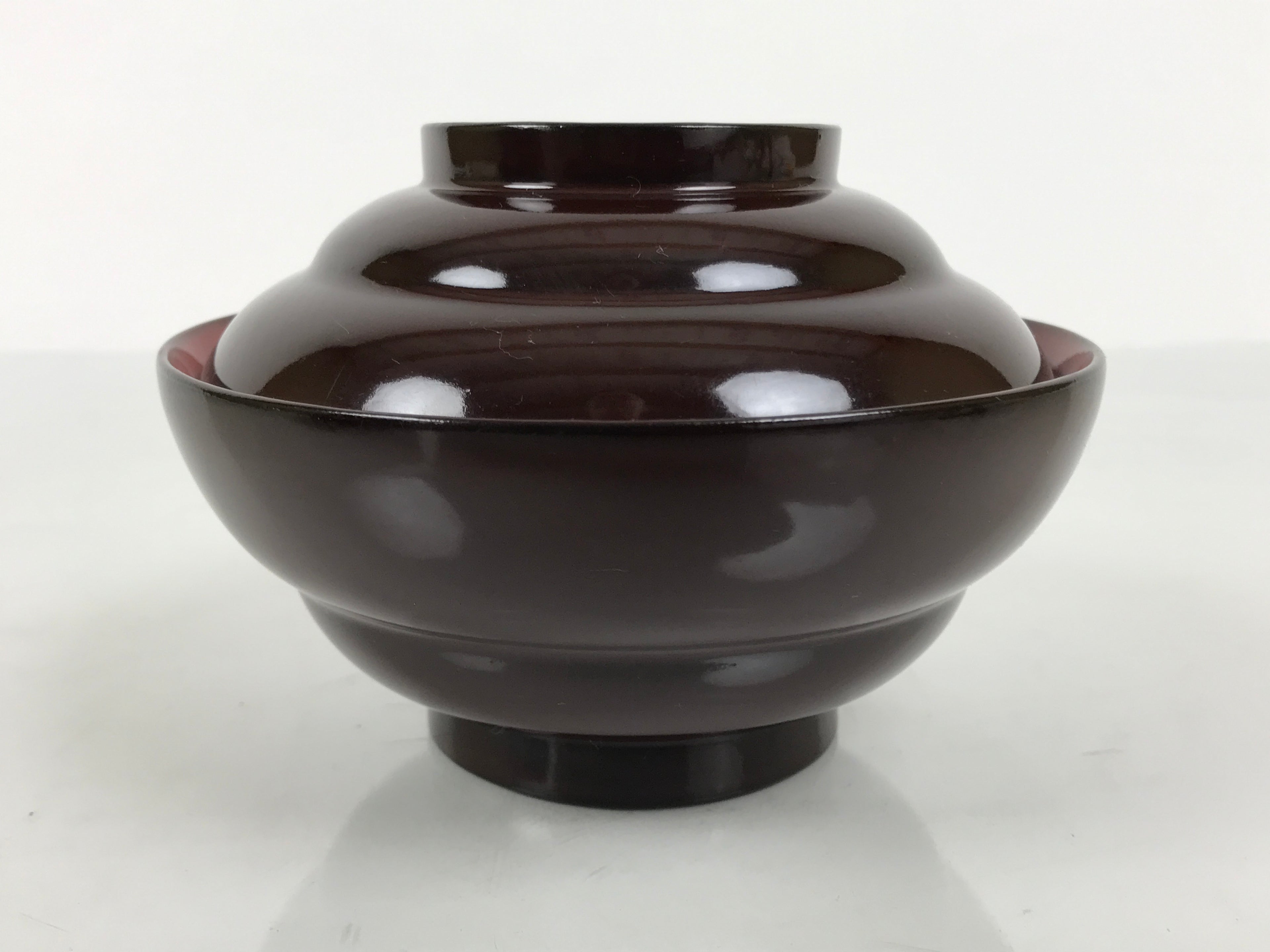 Japanese Lacquered Wooden Lidded Bowl Soup Owan Vtg Simple Brown Red LB206-KT - Bowl-chidorivintage.com