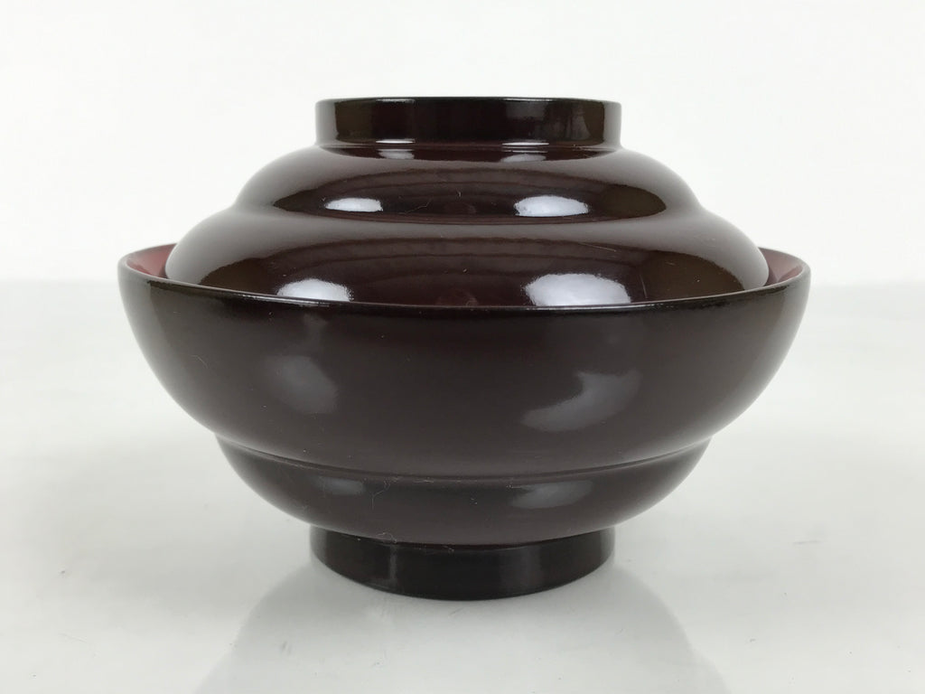 Japanese Lacquered Wooden Lidded Bowl Soup Owan Vtg Simple Brown Red LB206-KT - Bowl-chidorivintage.com