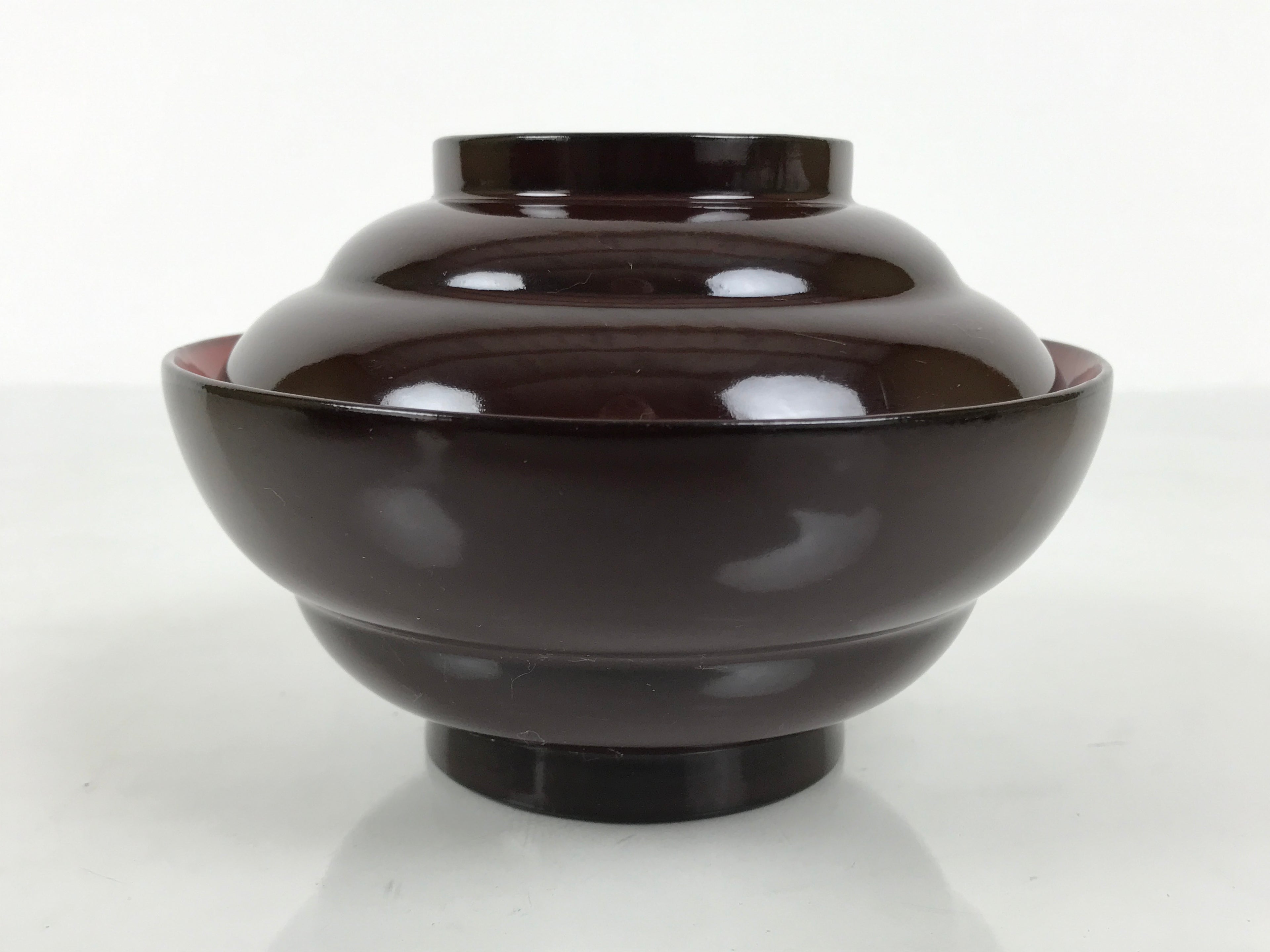 Japanese Lacquered Wooden Lidded Bowl Soup Owan Vtg Simple Brown Red LB206-KT - Bowl-chidorivintage.com