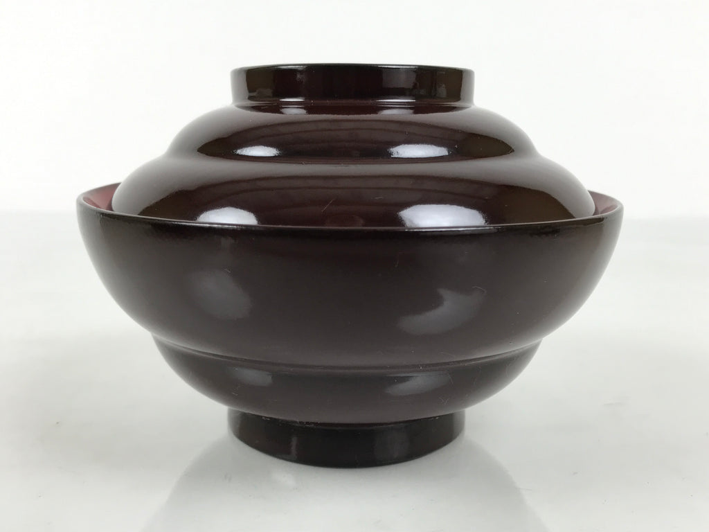 Japanese Lacquered Wooden Lidded Bowl Soup Owan Vtg Simple Brown Red LB206-KT - Bowl-chidorivintage.com