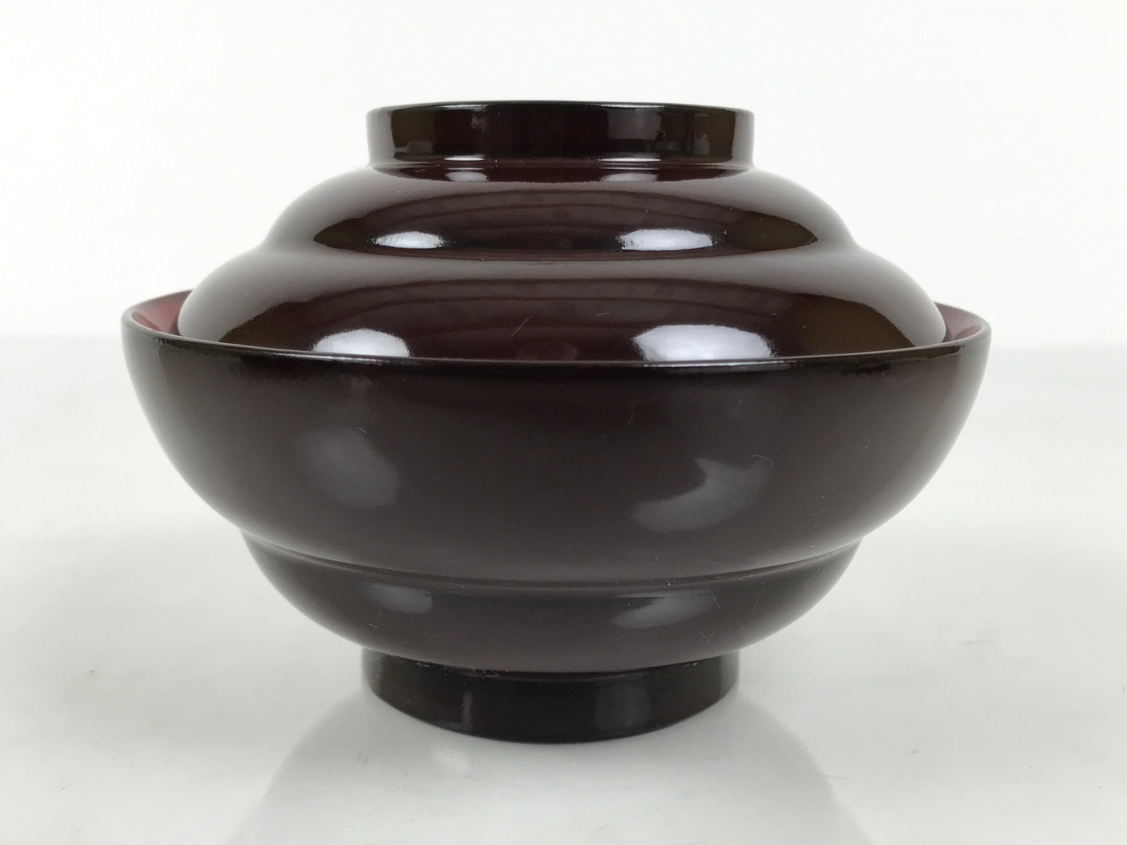 Japanese Lacquered Wooden Lidded Bowl Soup Owan Vtg Simple Brown Red LB206-KT - Bowl-chidorivintage.com