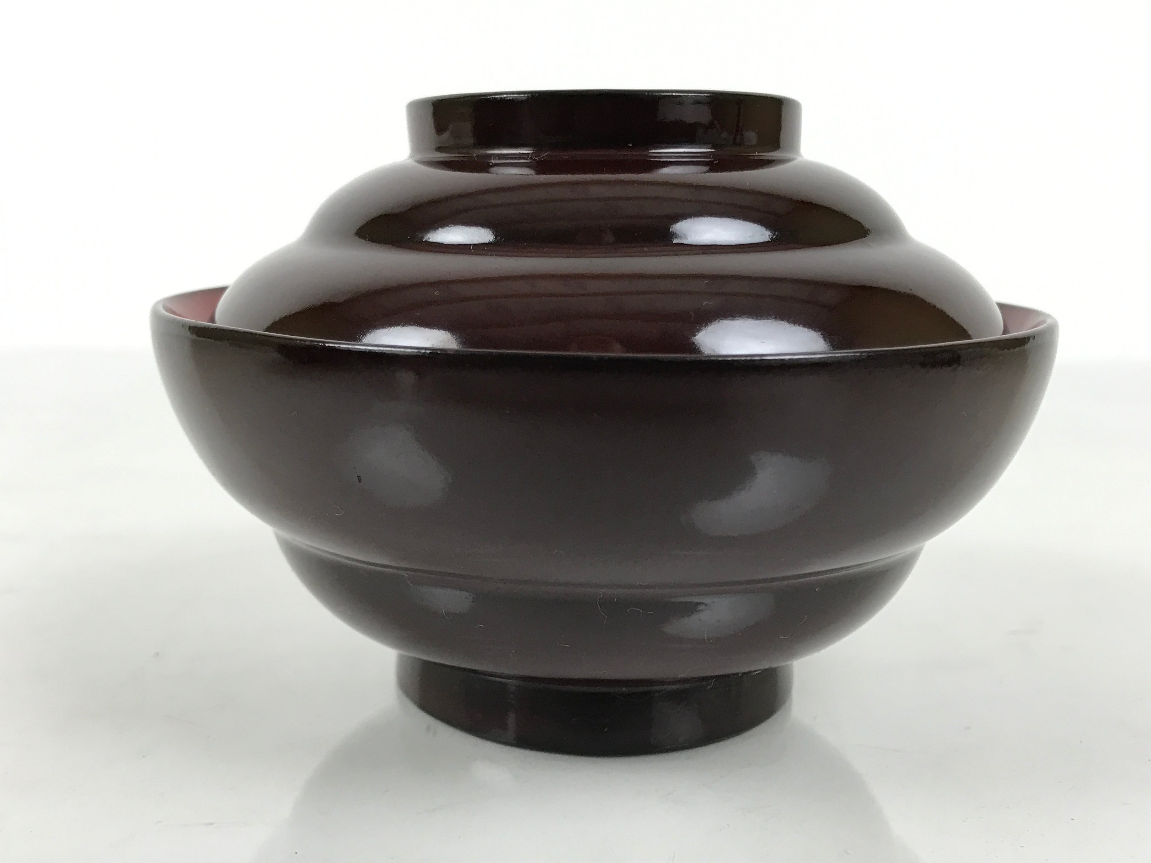 Japanese Lacquered Wooden Lidded Bowl Soup Owan Vtg Simple Brown Red LB206-KT - Bowl-chidorivintage.com