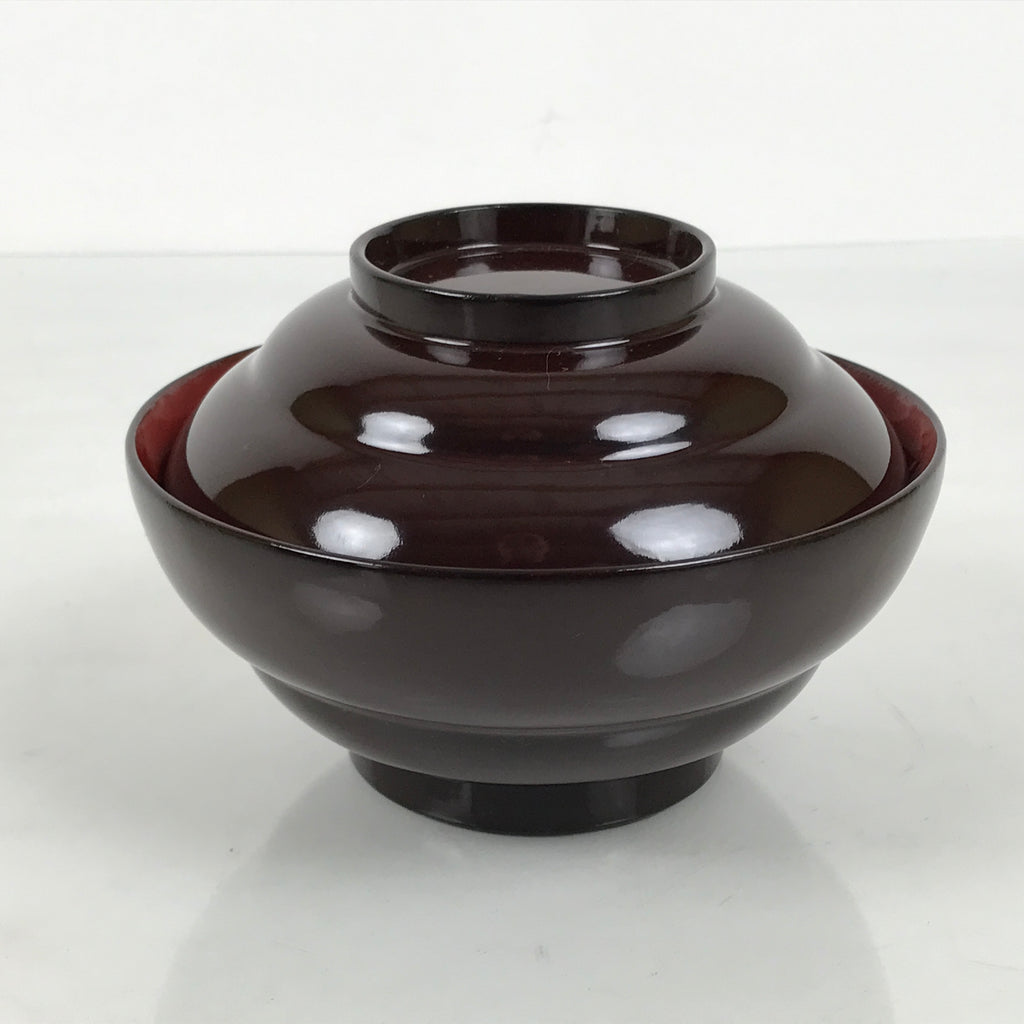 Japanese Lacquered Wooden Lidded Bowl Soup Owan Vtg Simple Brown Red LB207-KT - Bowl-chidorivintage.com