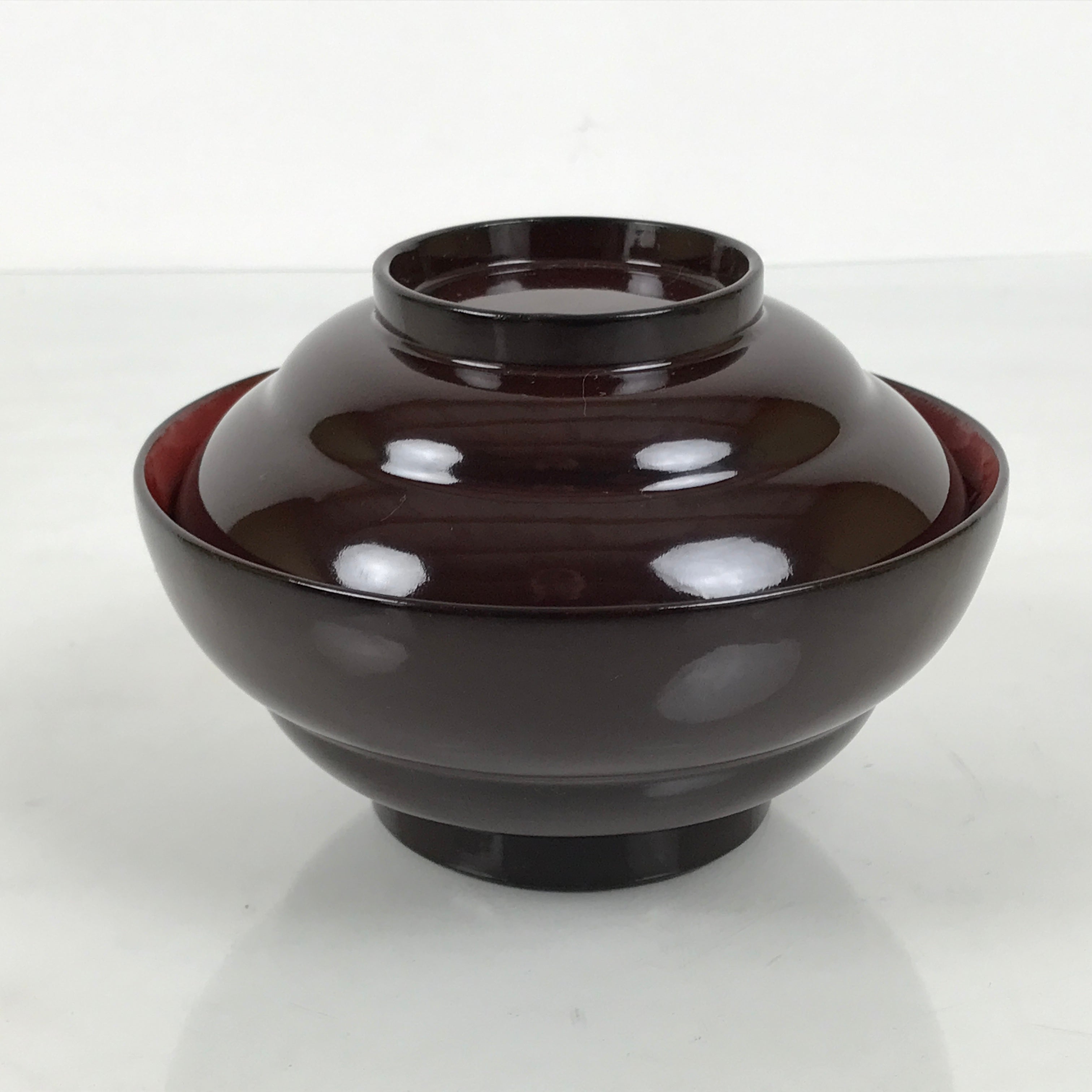 Japanese Lacquered Wooden Lidded Bowl Soup Owan Vtg Simple Brown Red LB207-KT - Bowl-chidorivintage.com