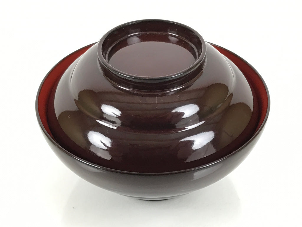 Japanese Lacquered Wooden Lidded Bowl Soup Owan Vtg Simple Brown Red LB207-KT - Bowl-chidorivintage.com