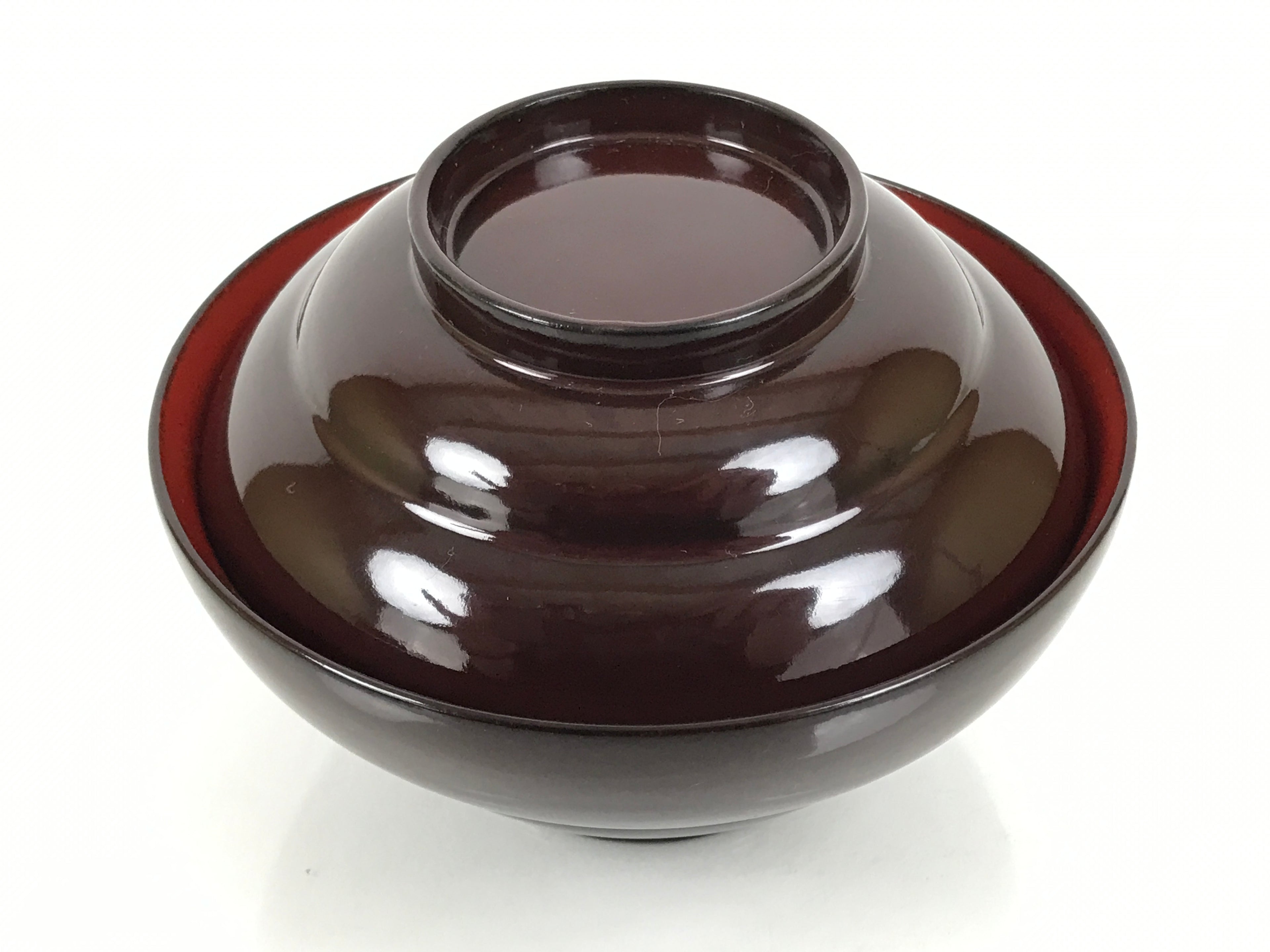 Japanese Lacquered Wooden Lidded Bowl Soup Owan Vtg Simple Brown Red LB207-KT - Bowl-chidorivintage.com