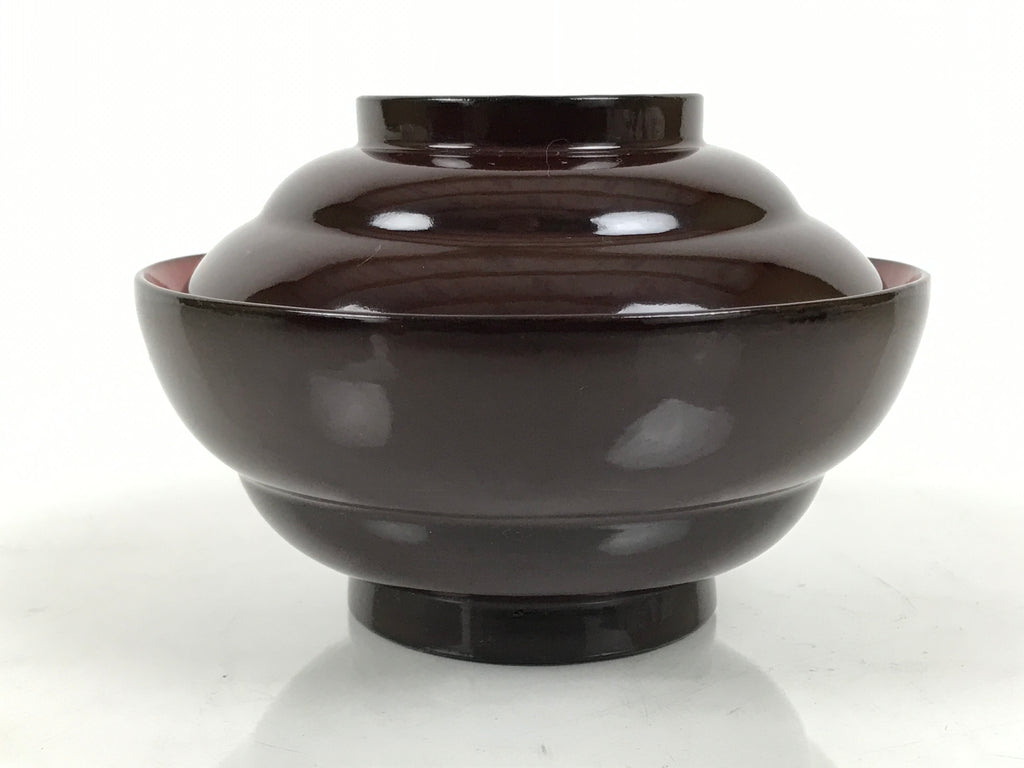 Japanese Lacquered Wooden Lidded Bowl Soup Owan Vtg Simple Brown Red LB207-KT - Bowl-chidorivintage.com