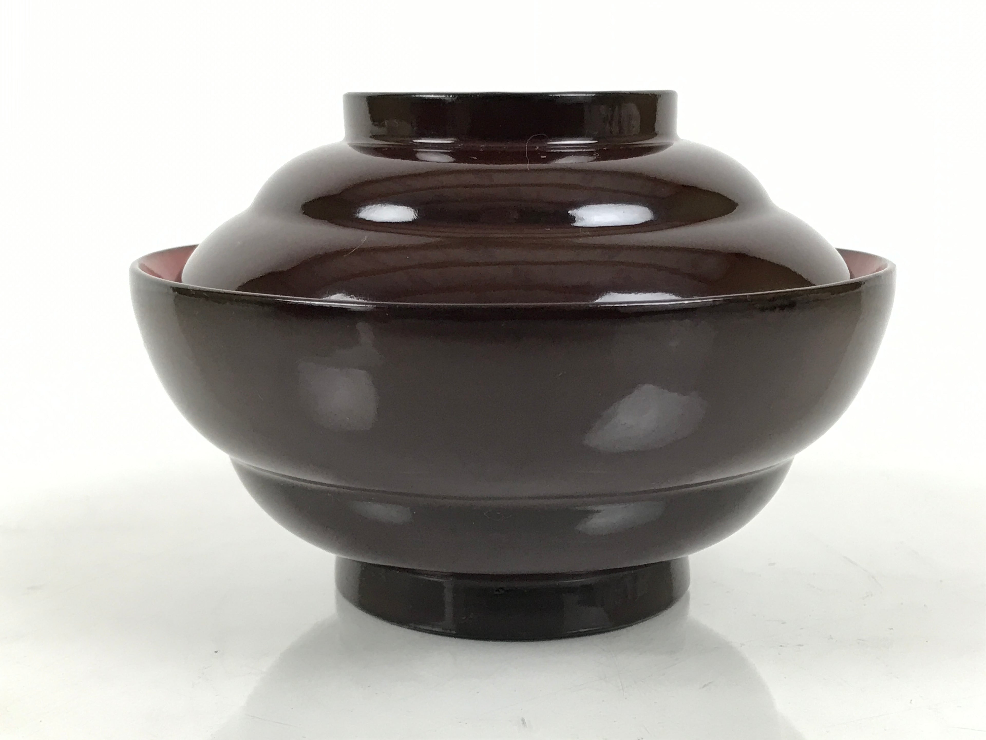 Japanese Lacquered Wooden Lidded Bowl Soup Owan Vtg Simple Brown Red LB207-KT - Bowl-chidorivintage.com