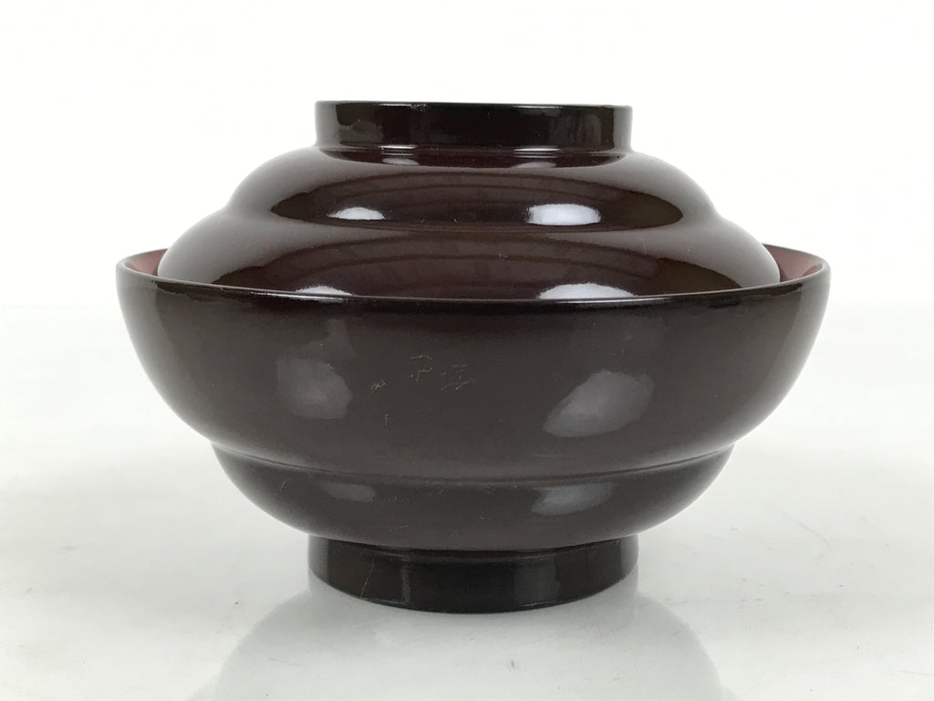 Japanese Lacquered Wooden Lidded Bowl Soup Owan Vtg Simple Brown Red LB207-KT - Bowl-chidorivintage.com