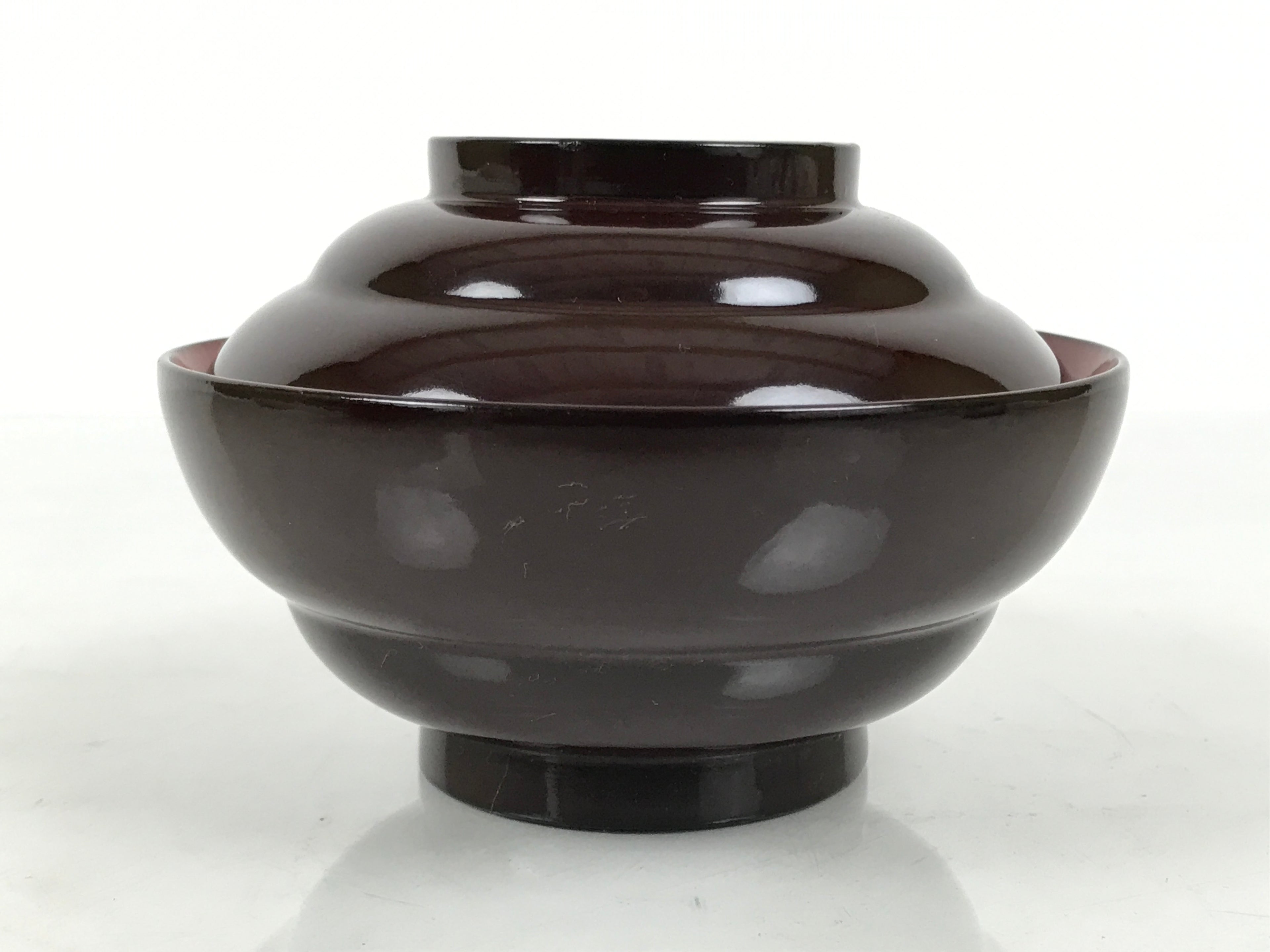 Japanese Lacquered Wooden Lidded Bowl Soup Owan Vtg Simple Brown Red LB207-KT - Bowl-chidorivintage.com