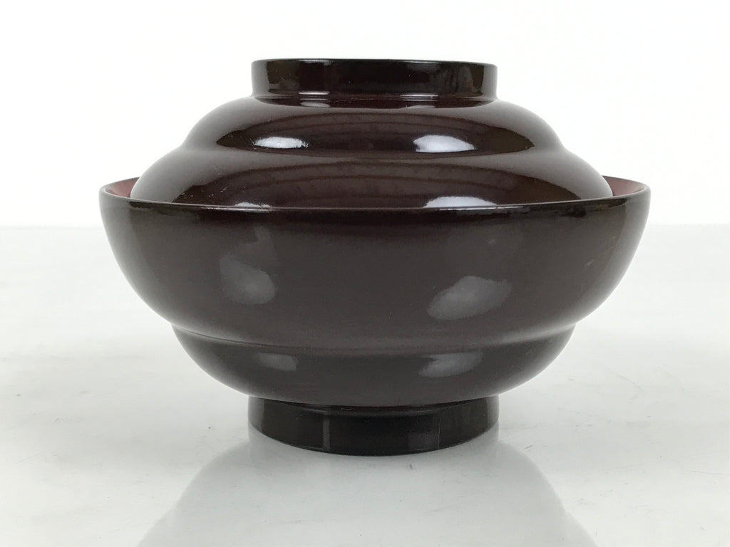 Japanese Lacquered Wooden Lidded Bowl Soup Owan Vtg Simple Brown Red LB207-KT - Bowl-chidorivintage.com