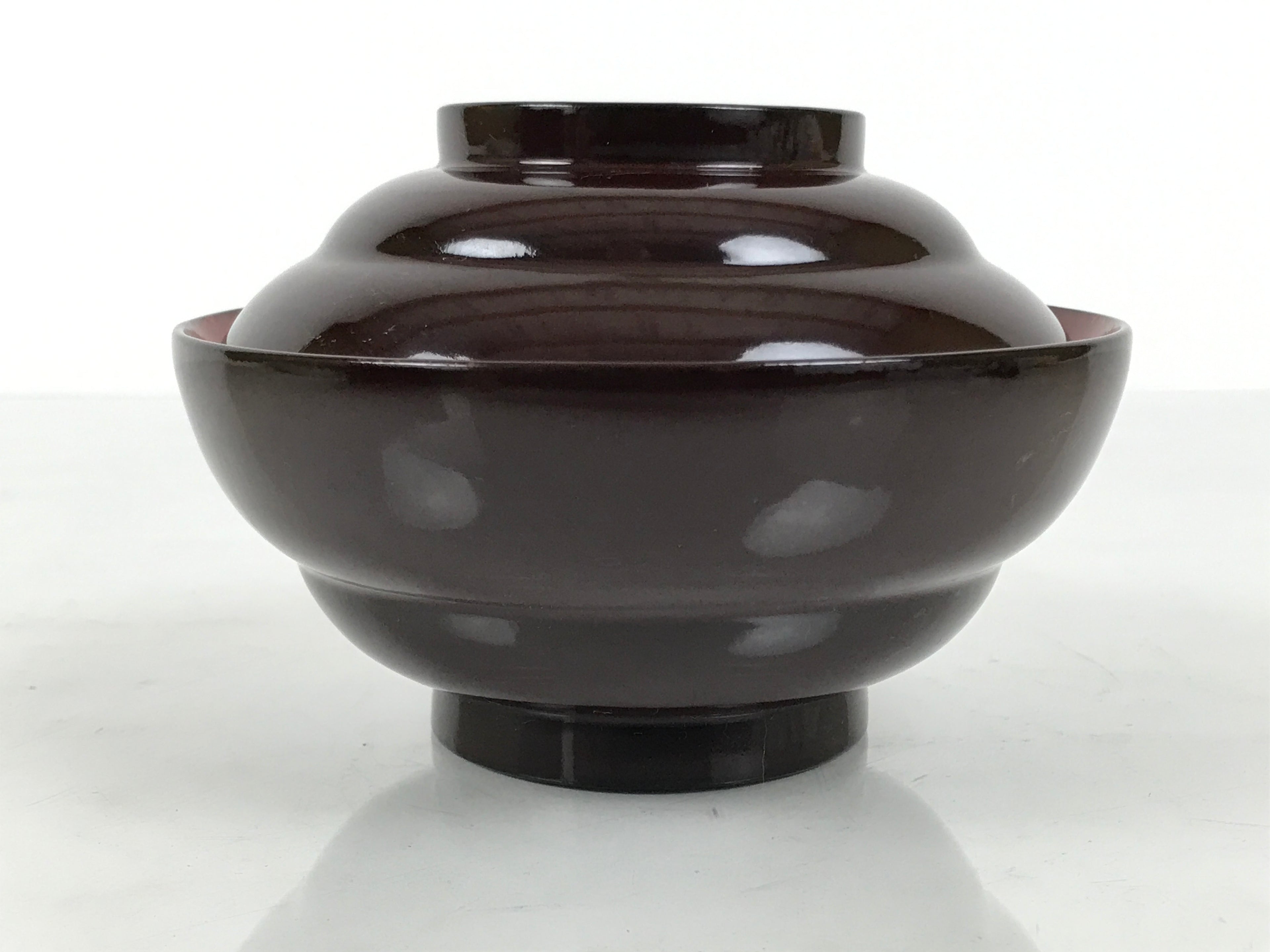 Japanese Lacquered Wooden Lidded Bowl Soup Owan Vtg Simple Brown Red LB207-KT - Bowl-chidorivintage.com