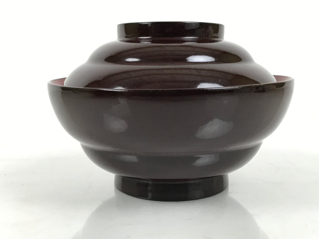 Japanese Lacquered Wooden Lidded Bowl Soup Owan Vtg Simple Brown Red LB207-KT - Bowl-chidorivintage.com