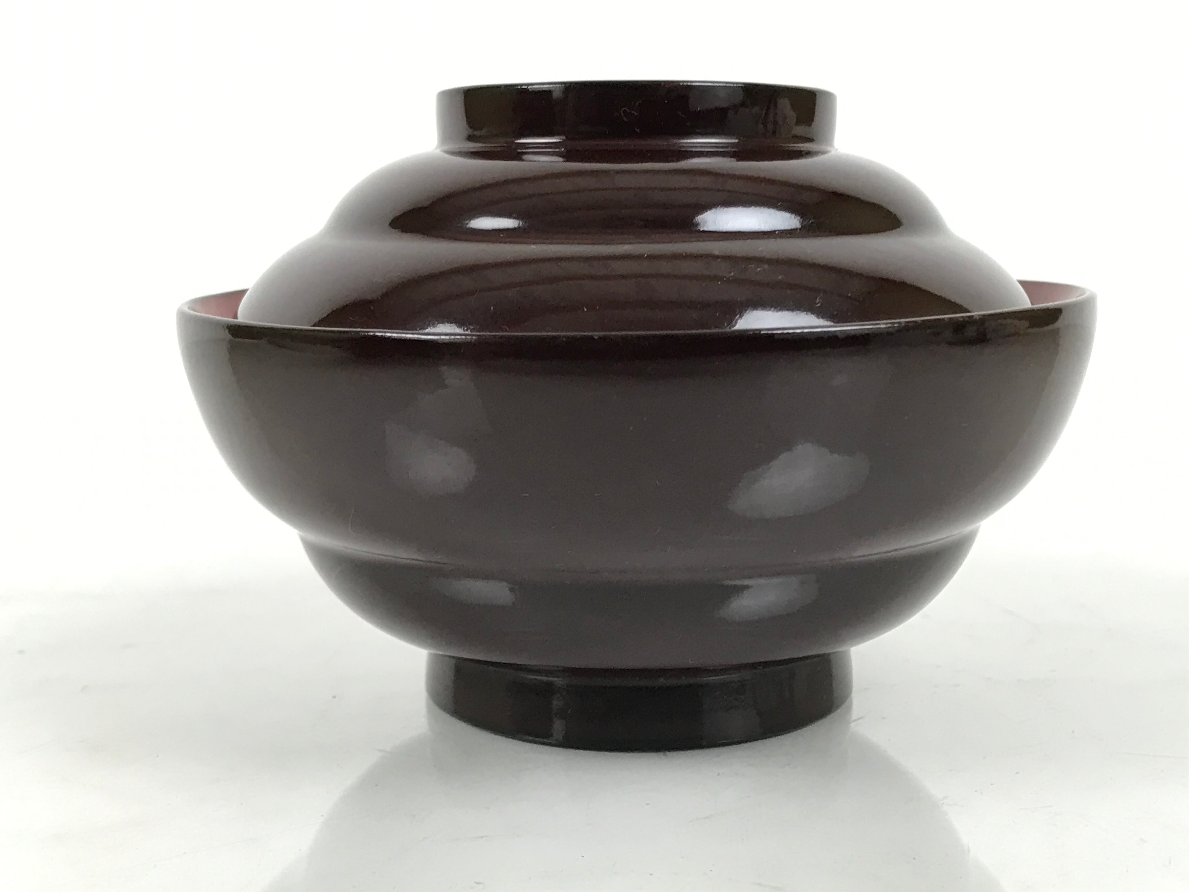 Japanese Lacquered Wooden Lidded Bowl Soup Owan Vtg Simple Brown Red LB207-KT - Bowl-chidorivintage.com