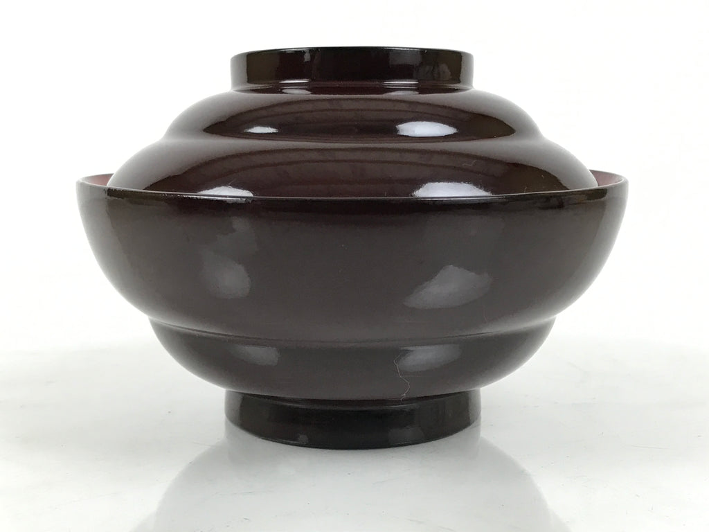 Japanese Lacquered Wooden Lidded Bowl Soup Owan Vtg Simple Brown Red LB207-KT - Bowl-chidorivintage.com