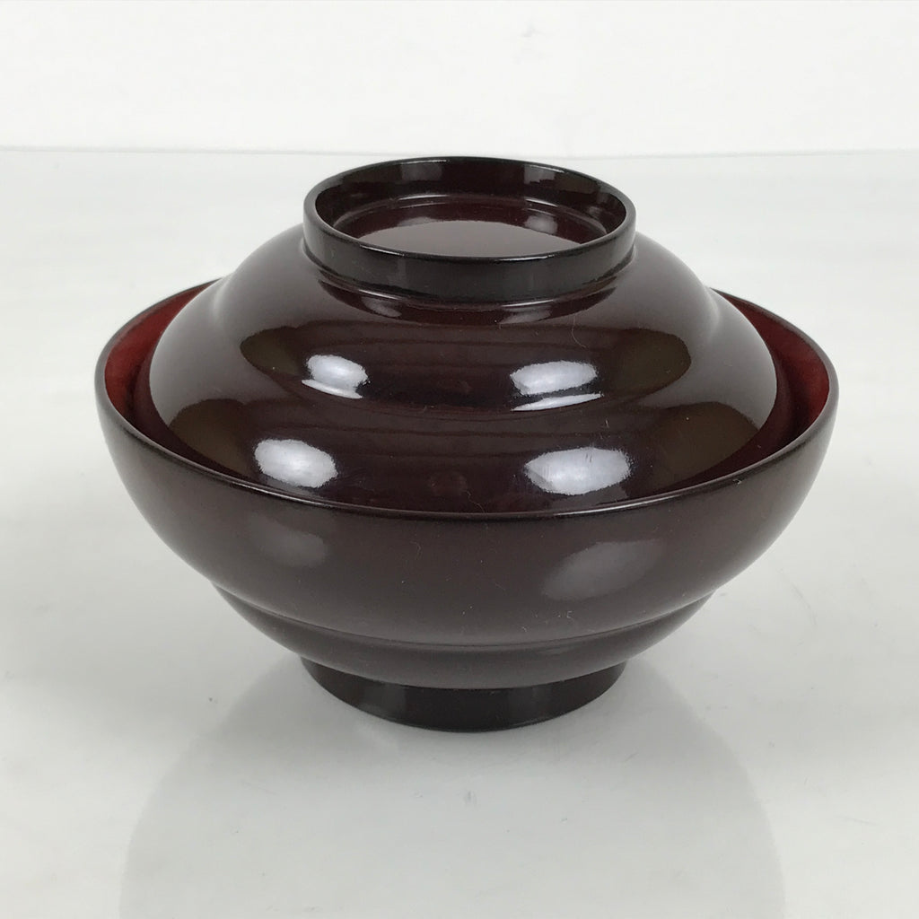 Japanese Lacquered Wooden Lidded Bowl Soup Owan Vtg Simple Brown Red LB208-KT - Bowl-chidorivintage.com