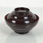 Japanese Lacquered Wooden Lidded Bowl Soup Owan Vtg Simple Brown Red LB208-KT - Bowl-chidorivintage.com