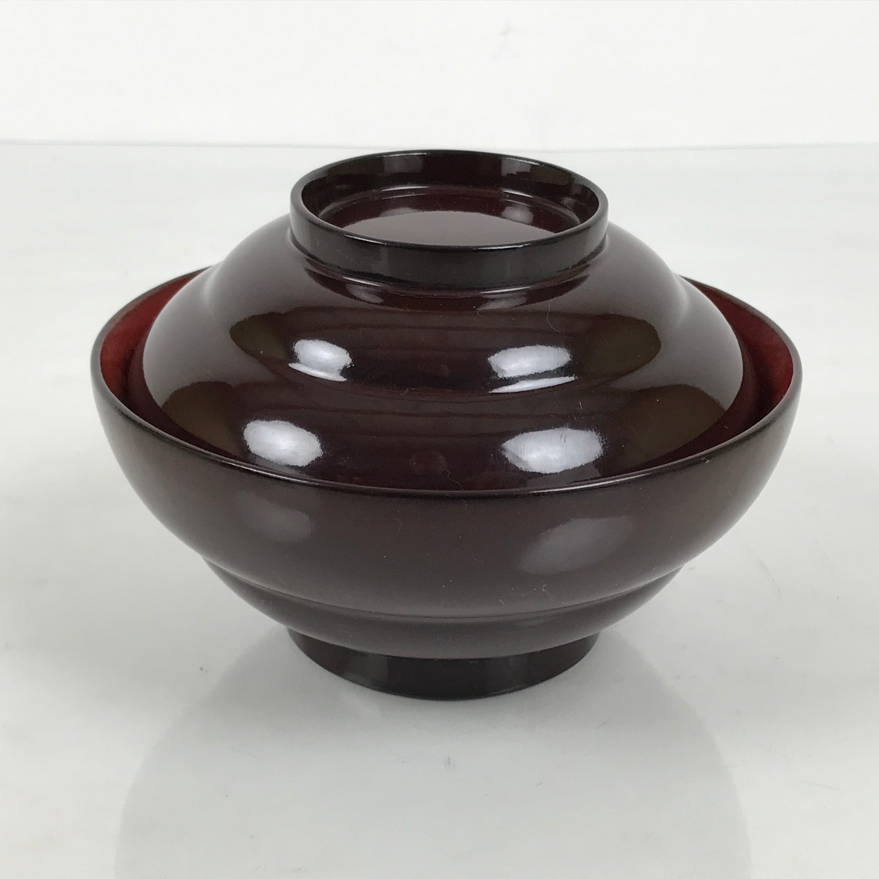 Japanese Lacquered Wooden Lidded Bowl Soup Owan Vtg Simple Brown Red LB208-KT - Bowl-chidorivintage.com
