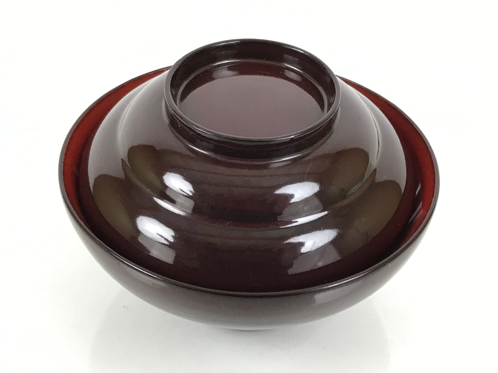 Japanese Lacquered Wooden Lidded Bowl Soup Owan Vtg Simple Brown Red LB208-KT - Bowl-chidorivintage.com