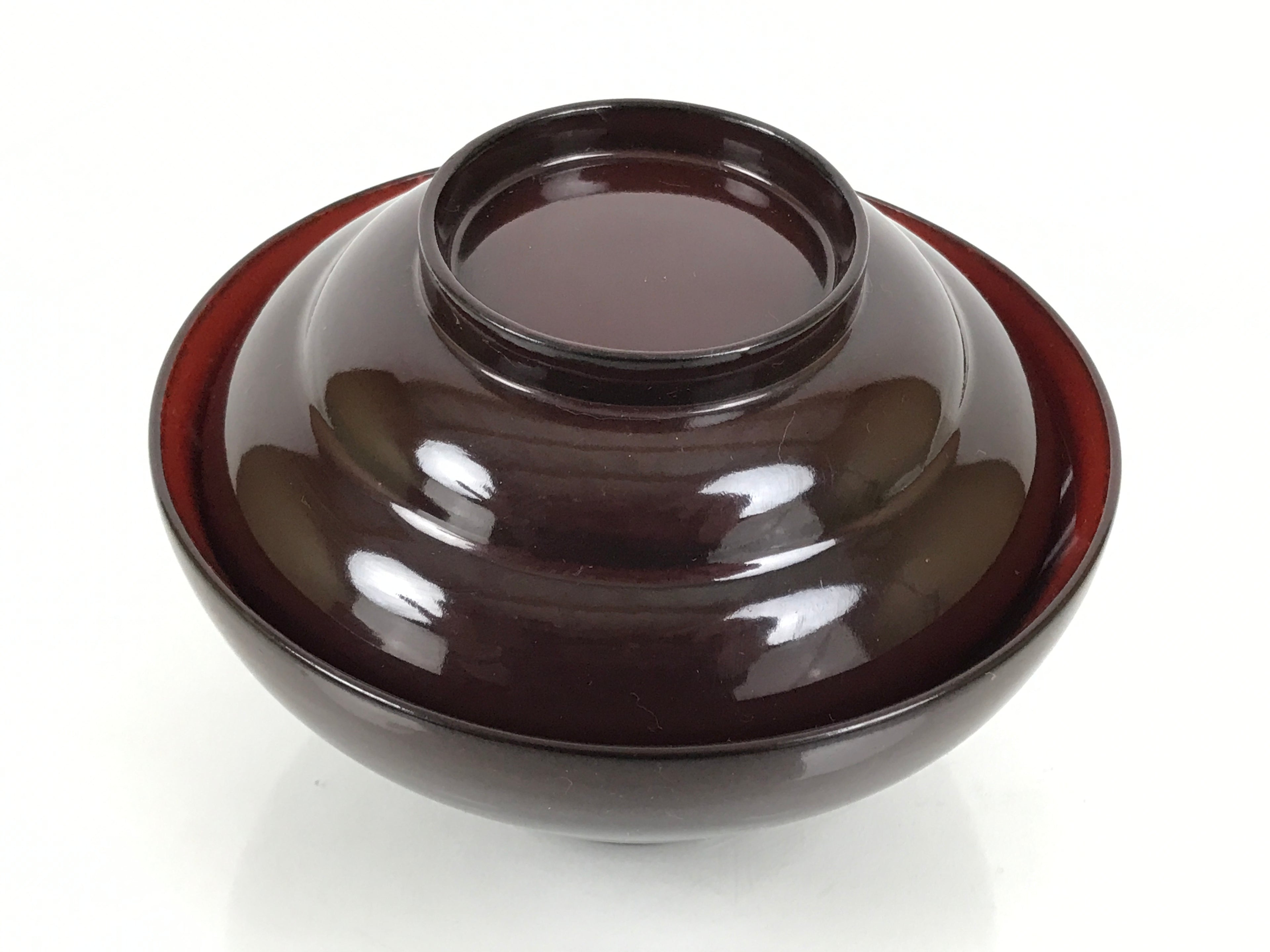 Japanese Lacquered Wooden Lidded Bowl Soup Owan Vtg Simple Brown Red LB208-KT - Bowl-chidorivintage.com