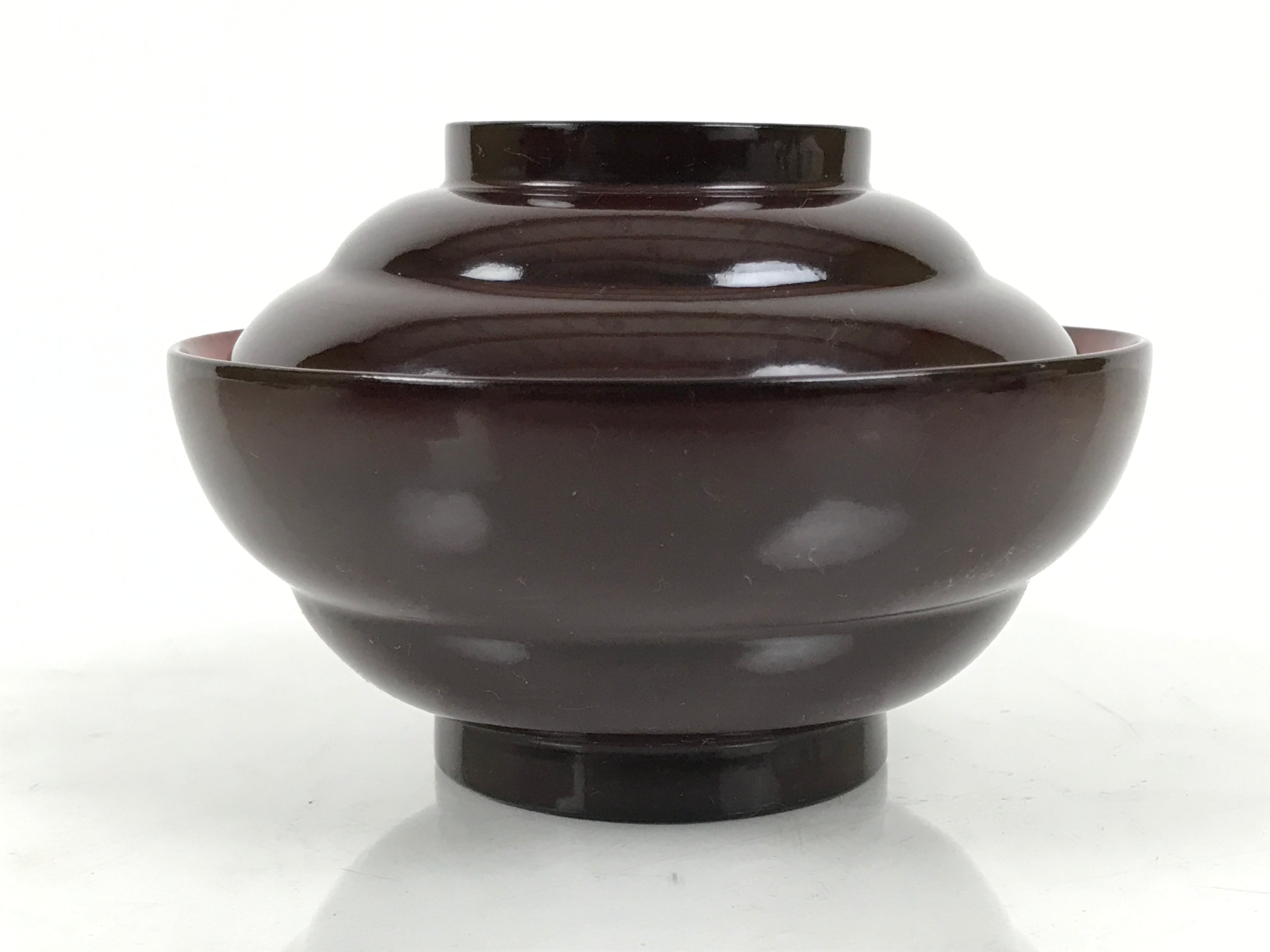 Japanese Lacquered Wooden Lidded Bowl Soup Owan Vtg Simple Brown Red LB208-KT - Bowl-chidorivintage.com