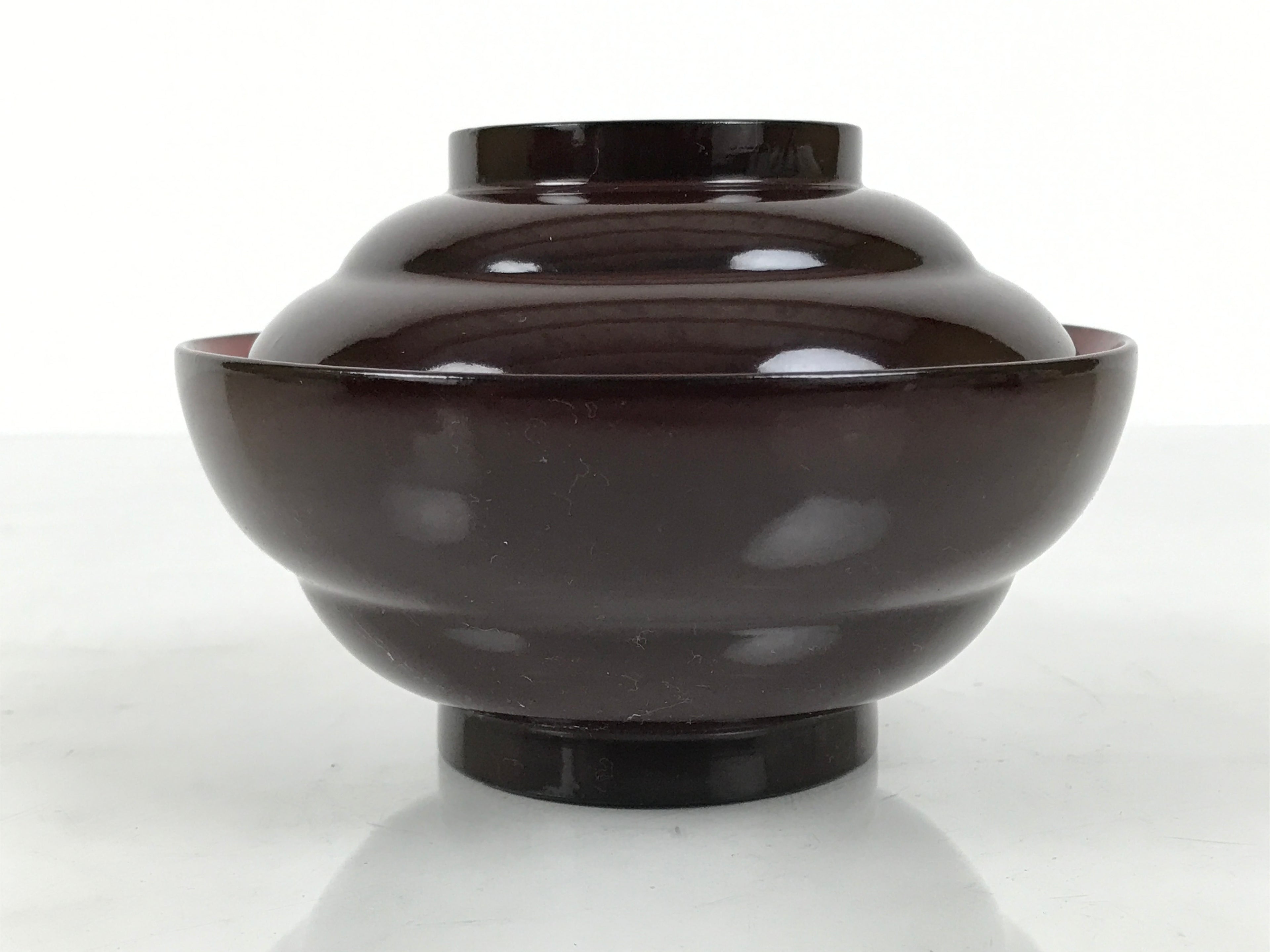 Japanese Lacquered Wooden Lidded Bowl Soup Owan Vtg Simple Brown Red LB208-KT - Bowl-chidorivintage.com