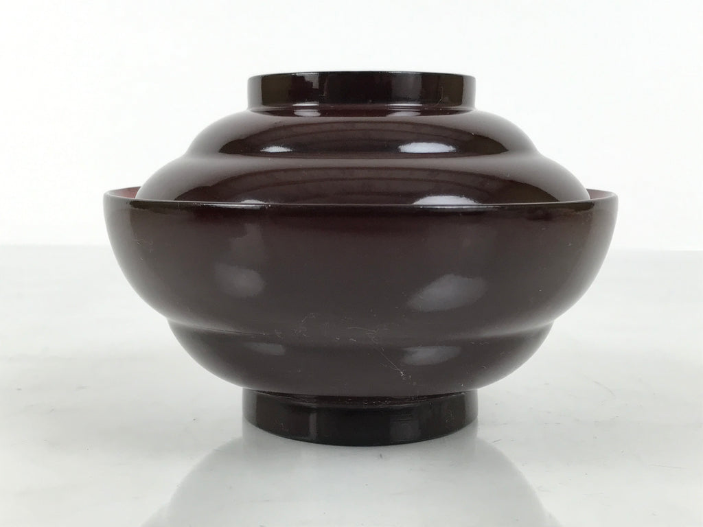 Japanese Lacquered Wooden Lidded Bowl Soup Owan Vtg Simple Brown Red LB208-KT - Bowl-chidorivintage.com