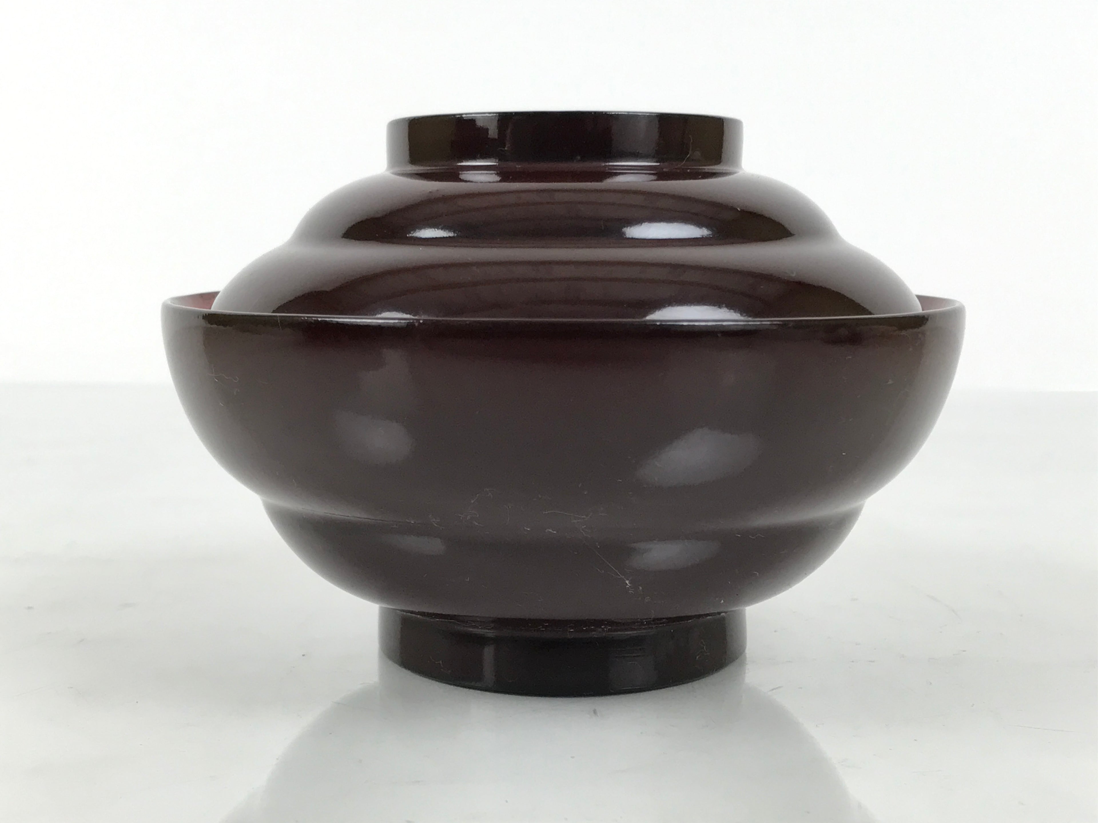 Japanese Lacquered Wooden Lidded Bowl Soup Owan Vtg Simple Brown Red LB208-KT - Bowl-chidorivintage.com