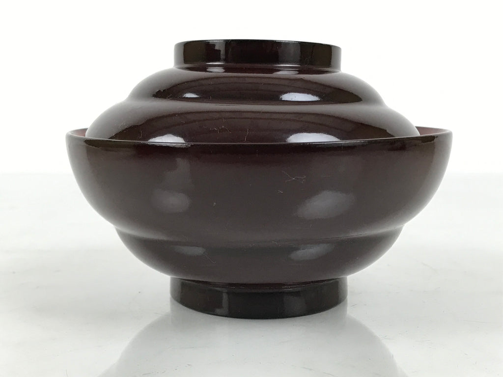 Japanese Lacquered Wooden Lidded Bowl Soup Owan Vtg Simple Brown Red LB208-KT - Bowl-chidorivintage.com