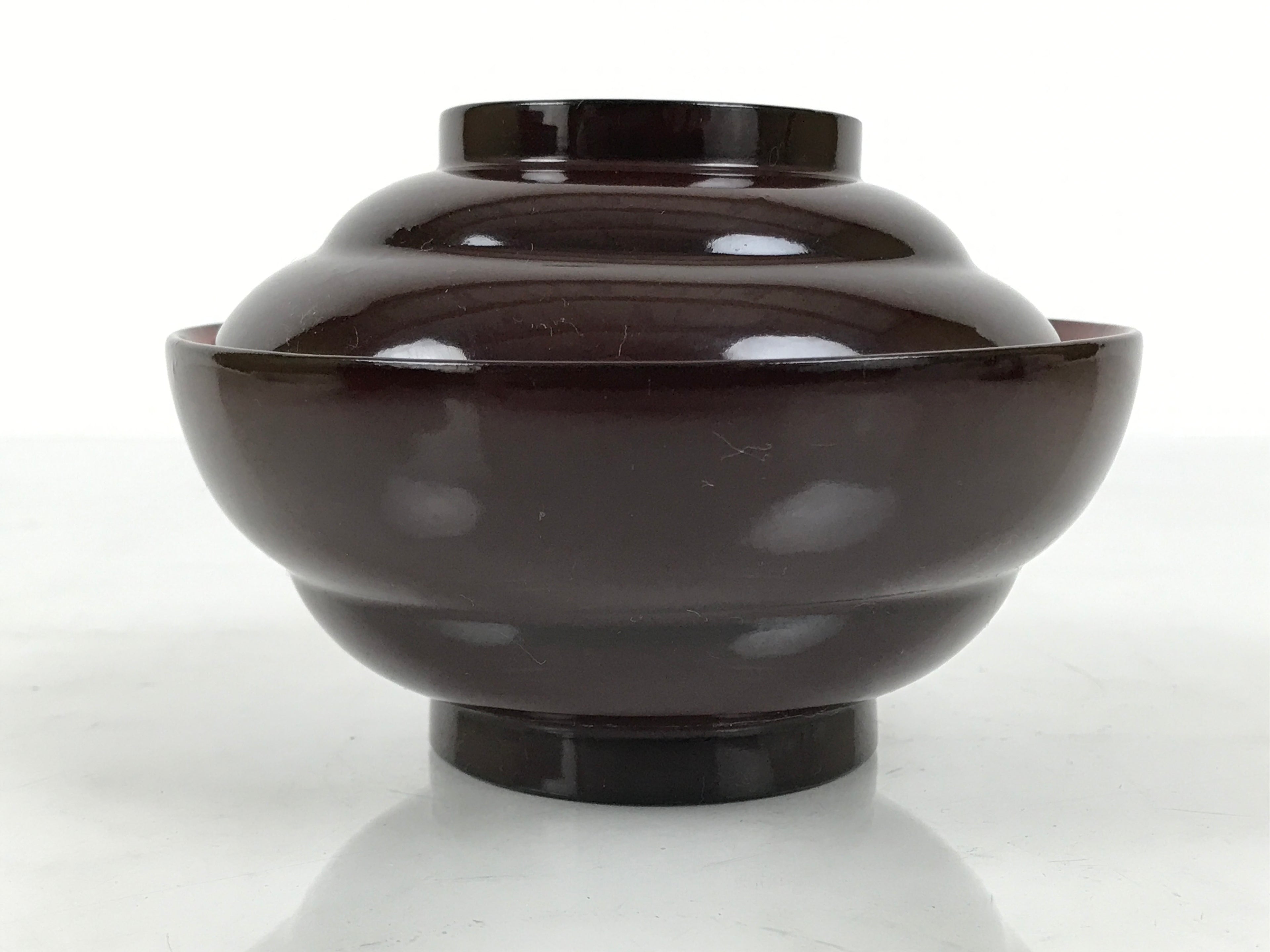 Japanese Lacquered Wooden Lidded Bowl Soup Owan Vtg Simple Brown Red LB208-KT - Bowl-chidorivintage.com