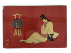 Antique Japanese Lacquered Wooden Tray Obon Lantern Woman Makie Gold Red L624-KT - Tray-chidorivintage.com