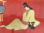 Antique Japanese Lacquered Wooden Tray Obon Lantern Woman Makie Gold Red L624-KT - Tray-chidorivintage.com
