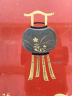 Antique Japanese Lacquered Wooden Tray Obon Lantern Woman Makie Gold Red L624-KT - Tray-chidorivintage.com