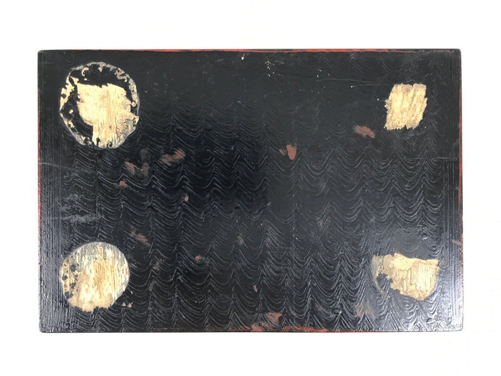 Antique Japanese Lacquered Wooden Tray Obon Lantern Woman Makie Gold Red L624-KT - Tray-chidorivintage.com