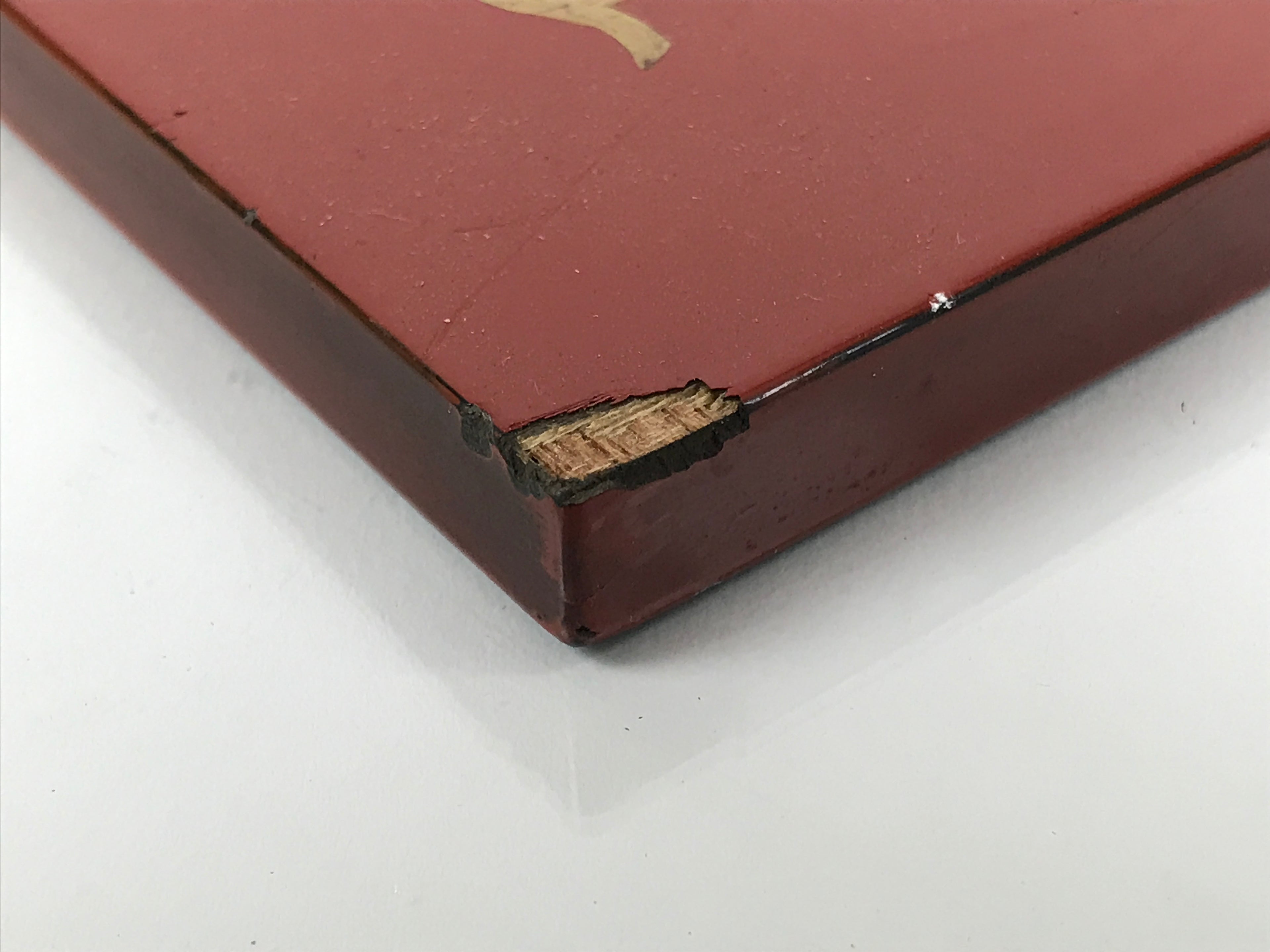 Antique Japanese Lacquered Wooden Tray Obon Lantern Woman Makie Gold Red L624-KT - Tray-chidorivintage.com