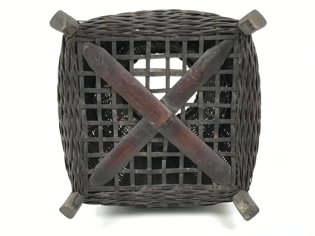 Japanese Handwoven Bamboo Basket Vtg Kago Ikebana Flower Arrangement Vase B268-KT - Basket-chidorivintage.com