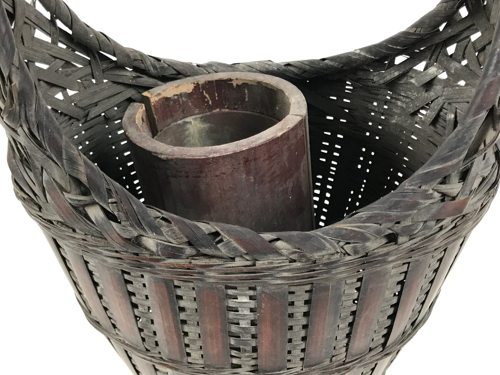 Japanese Handwoven Bamboo Basket Vtg Kago Ikebana Flower Arrangement Vase B269-KT - Basket-chidorivintage.com