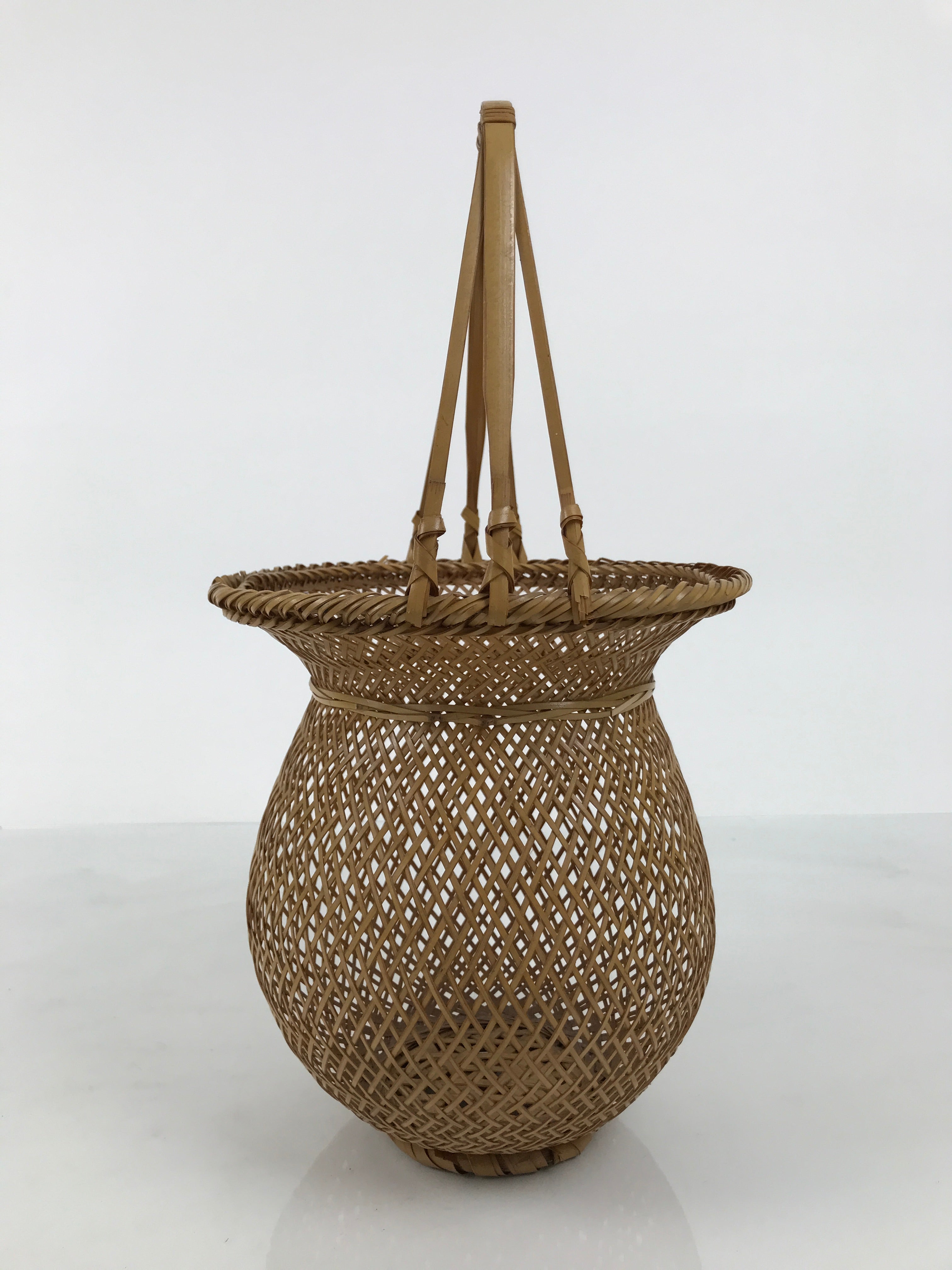 Japanese Handwoven Bamboo Basket Vtg Kago Ikebana Flower Arrangement Vase B270-KT - Basket-chidorivintage.com